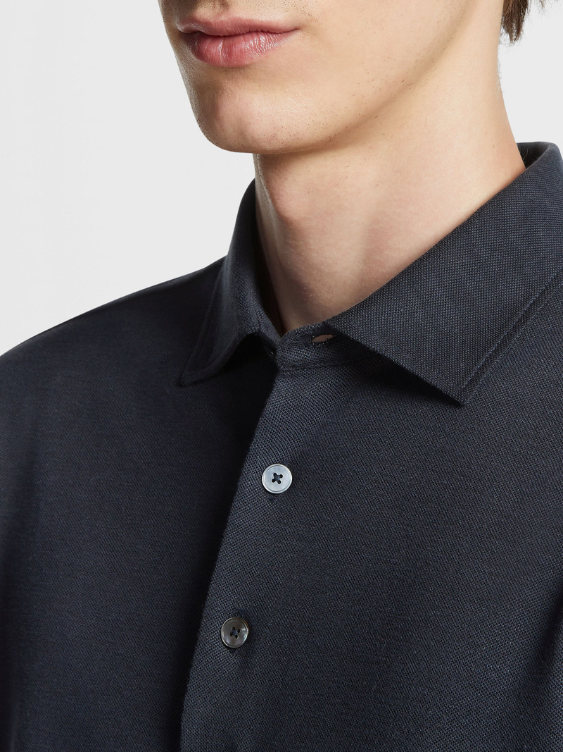 NAVY BLUE COTTON AND SILK POLO SHIRT 4