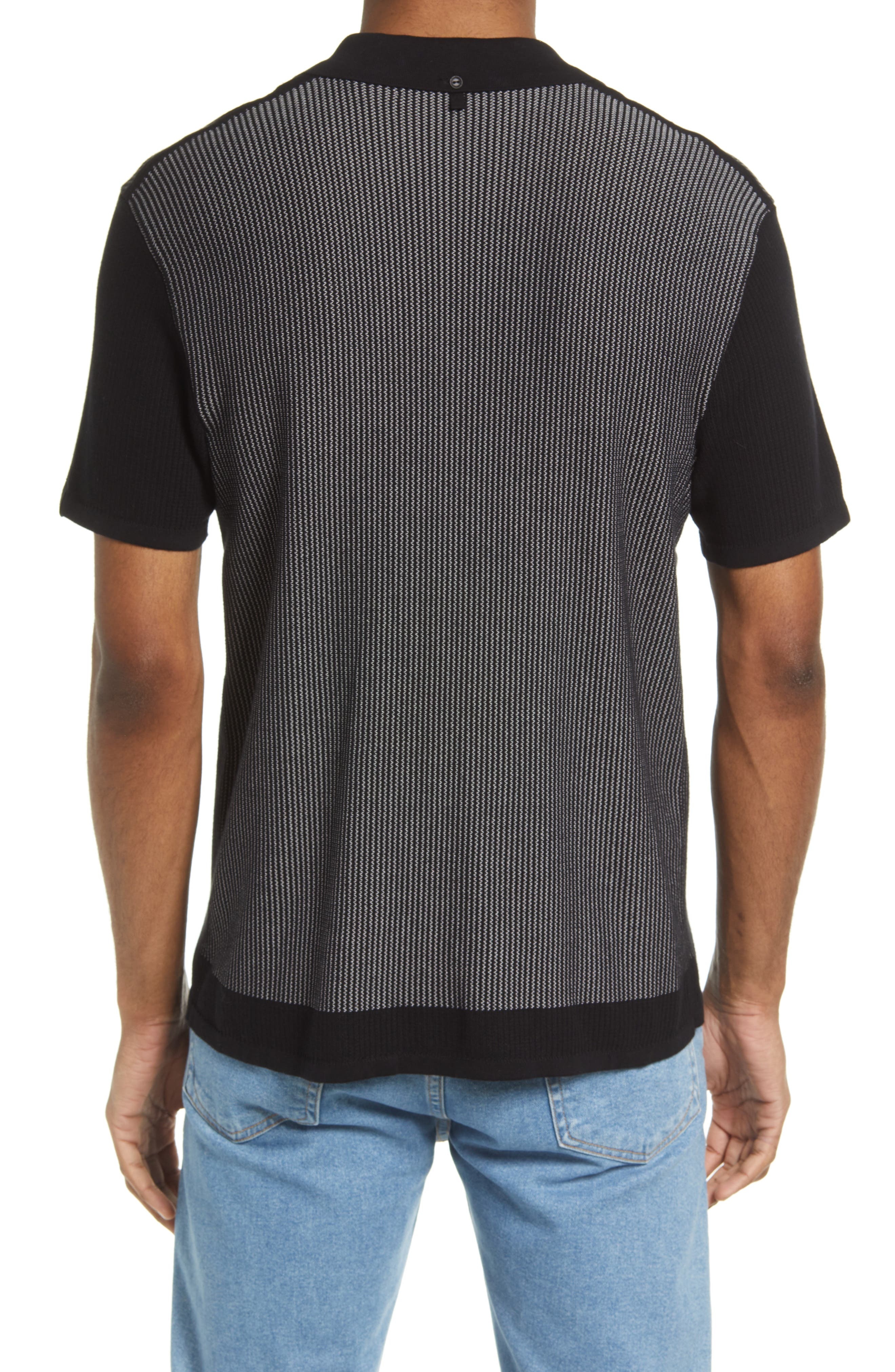 rag & bone Harvey Short Sleeve Knit Button-Up Camp Shirt in Blkwht at Nordstrom - 3