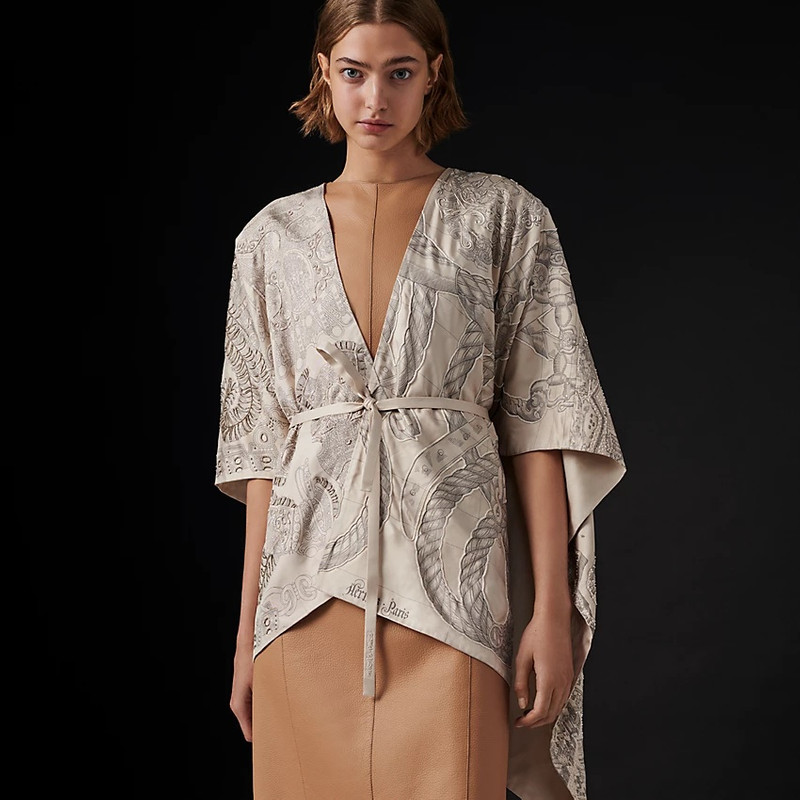 Hermès Finesse Brodee embroidered silk cape outlook