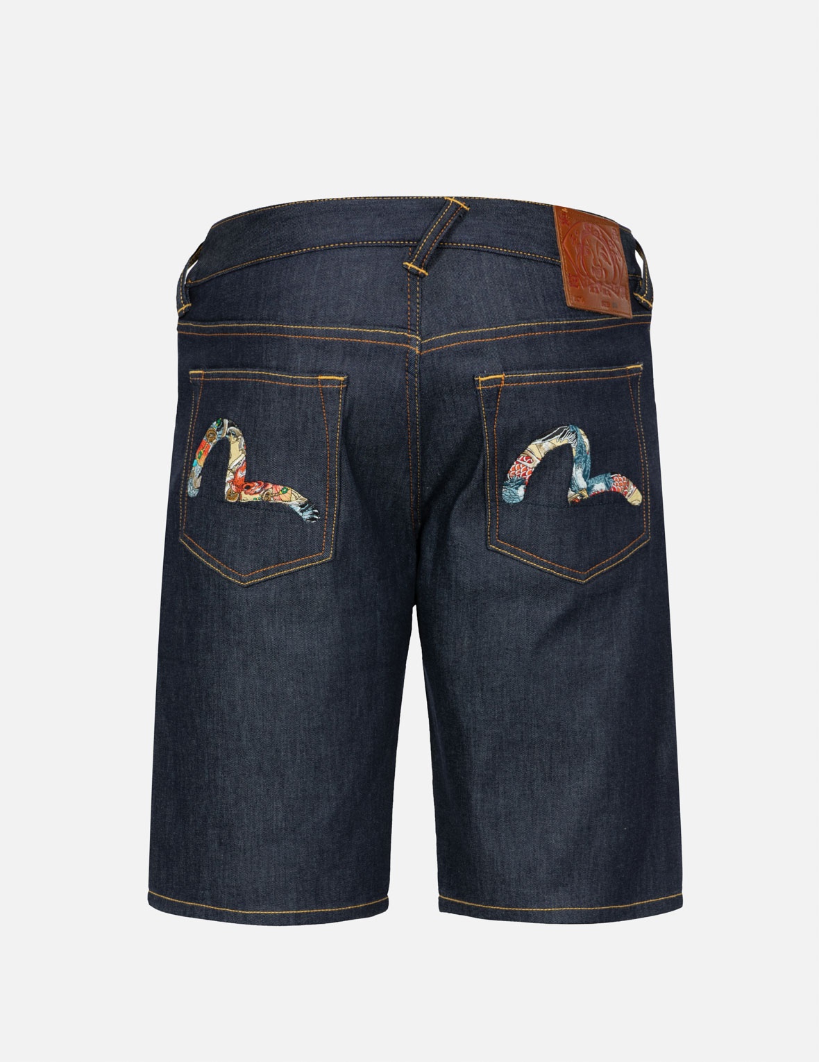 THE GREAT WAVE AND KOI SEAGULL EMBROIDERY RELAX FIT DENIM SHORTS - 2