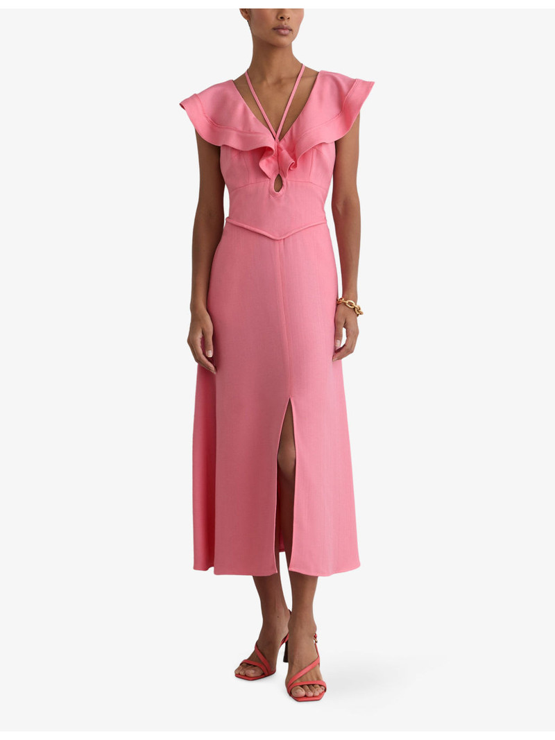 REISS Giselle Ruffled Woven Midi Dress outlook