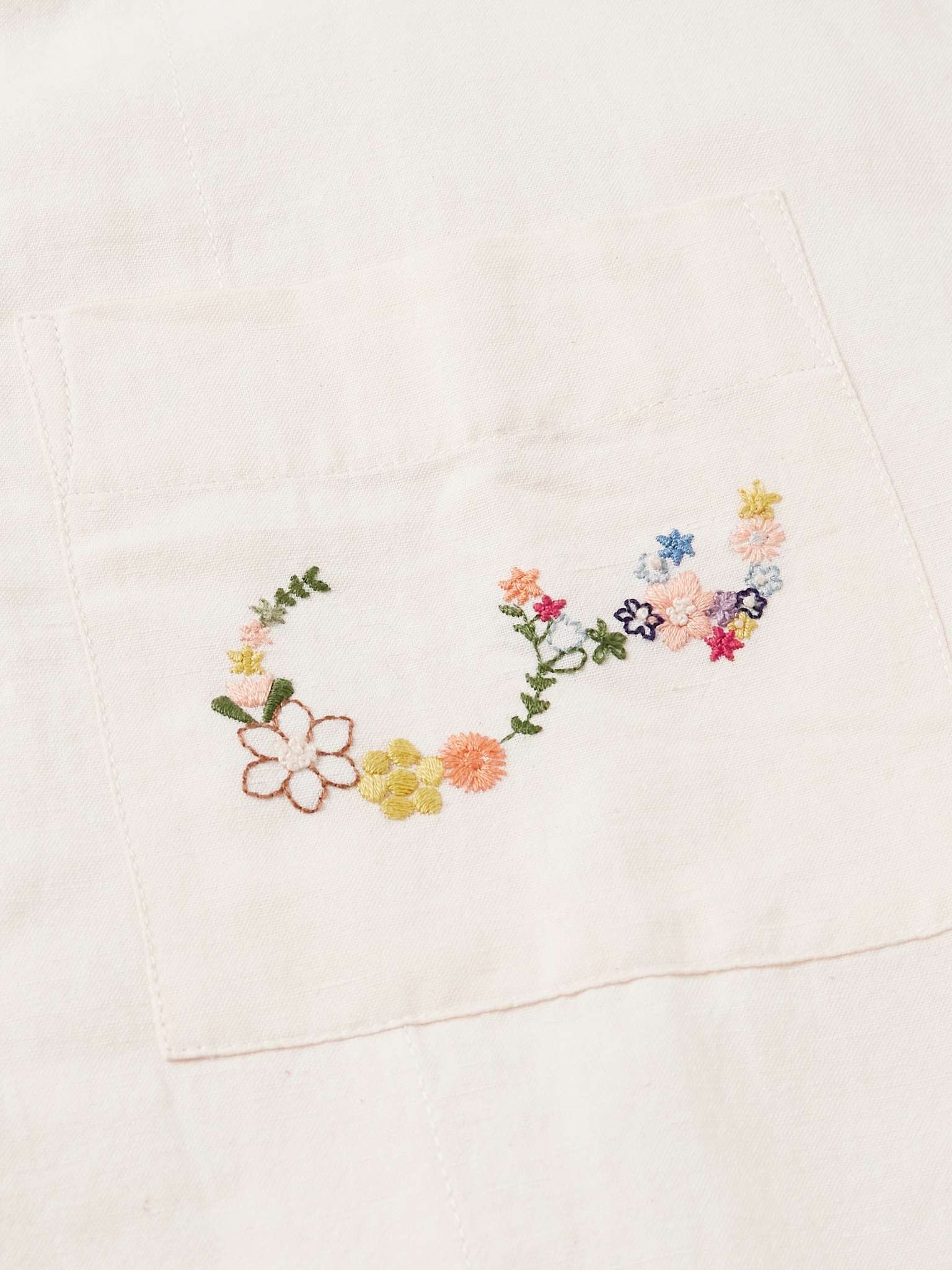 Greetings Camp-Collar Embroidered Cotton and Linen-Blend Shirt - 4