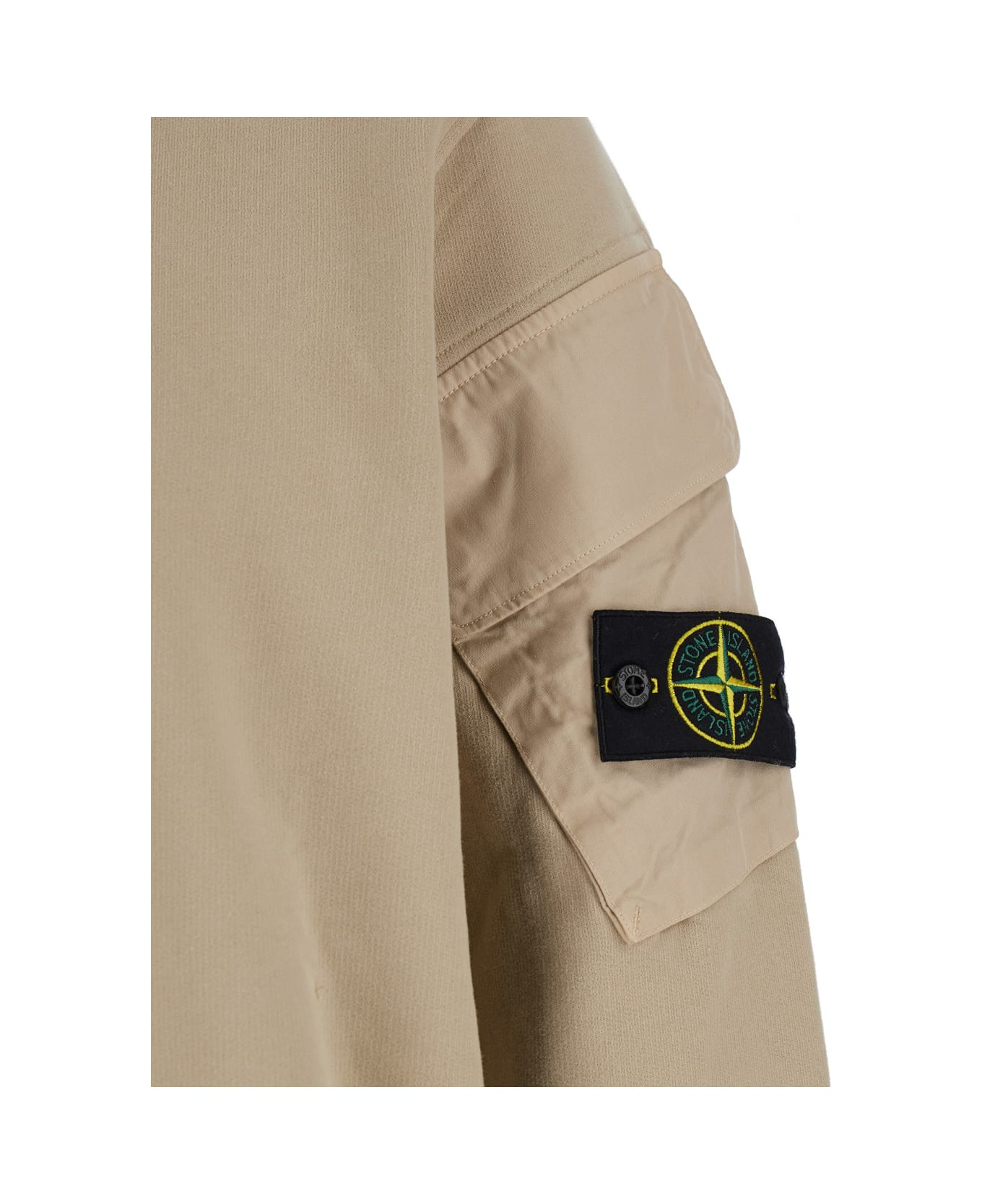 Beige Crewneck Sweatshirt With Logo Patch On The Sleeve In Cotton Man - 3