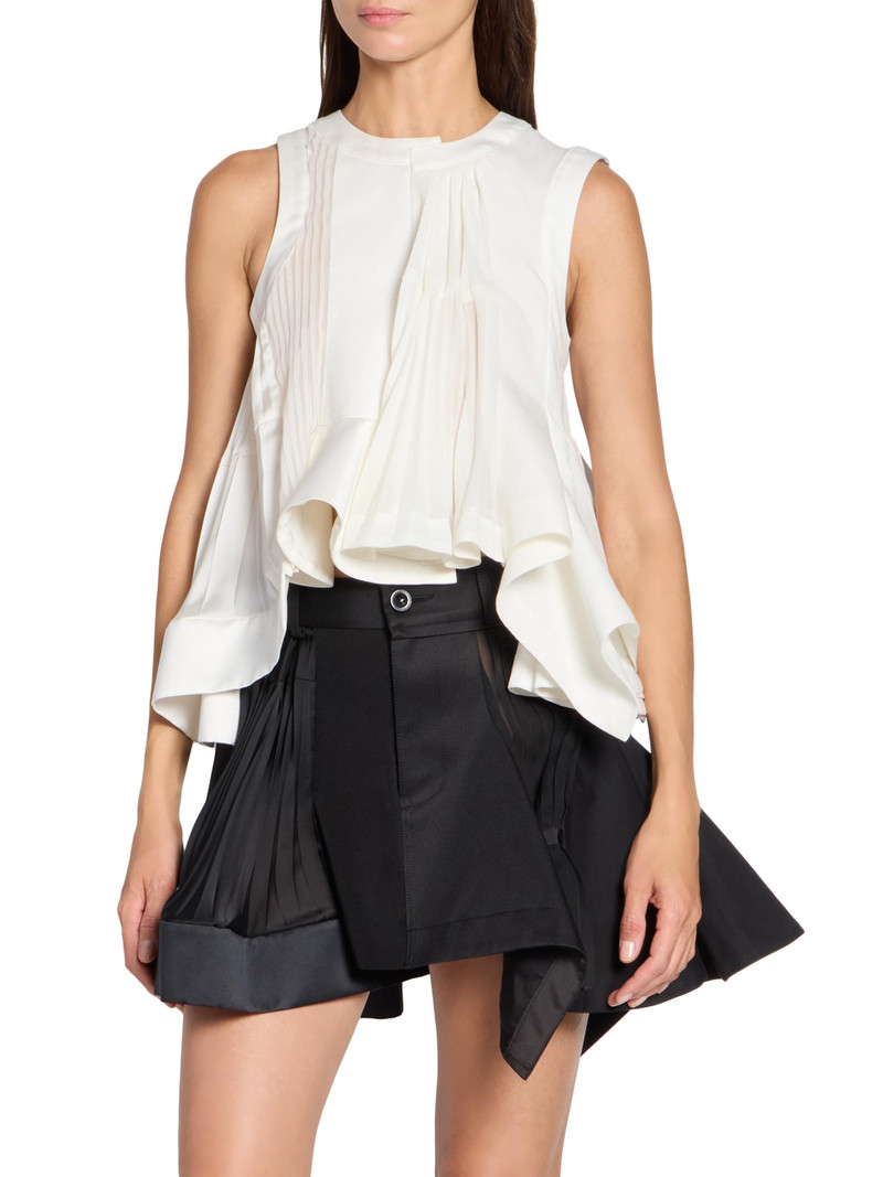 Women's Pleated Silk-Blend High-Low Top - Off White 3