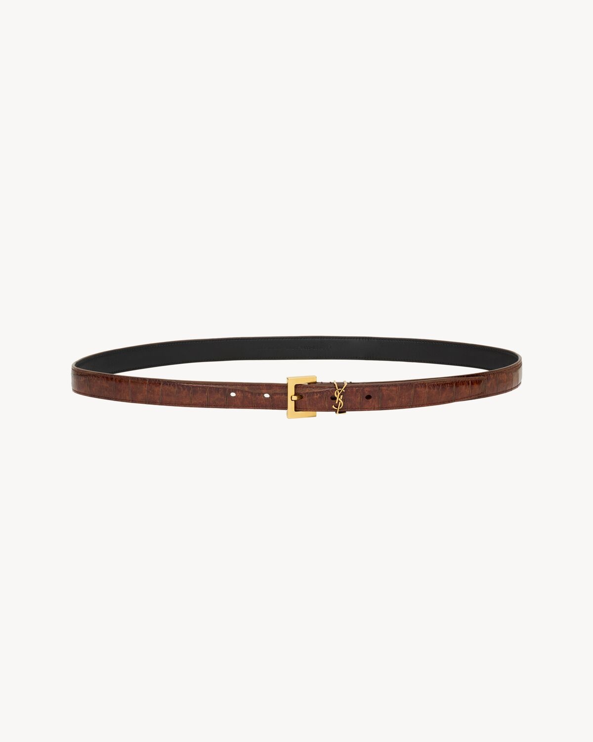 SAINT LAURENT CASSANDRE THIN BELT IN CROCODILE-EMBOSSED