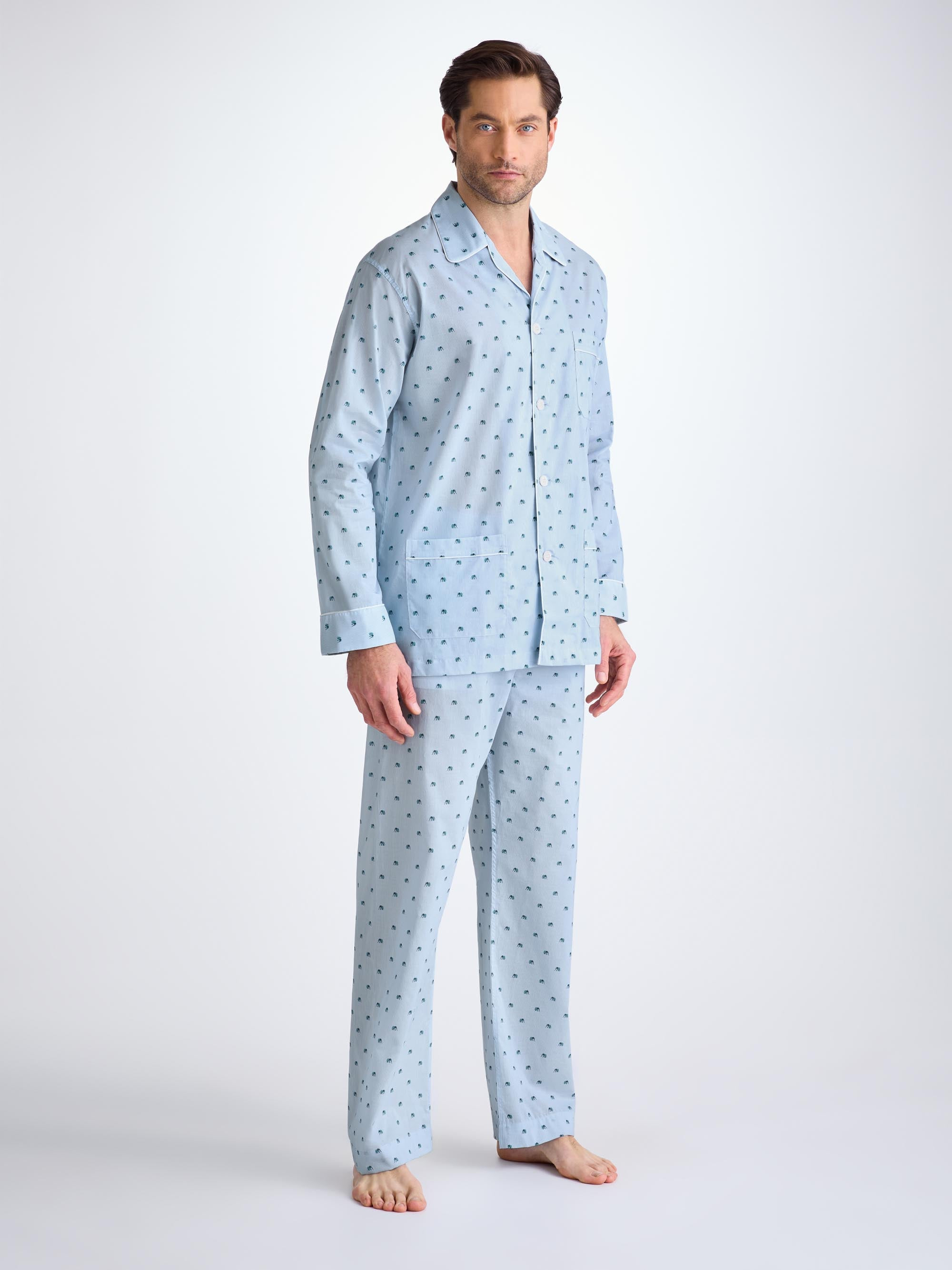 Men's Classic Fit Pajamas Cotton Batiste Blue Elephant Print - 3