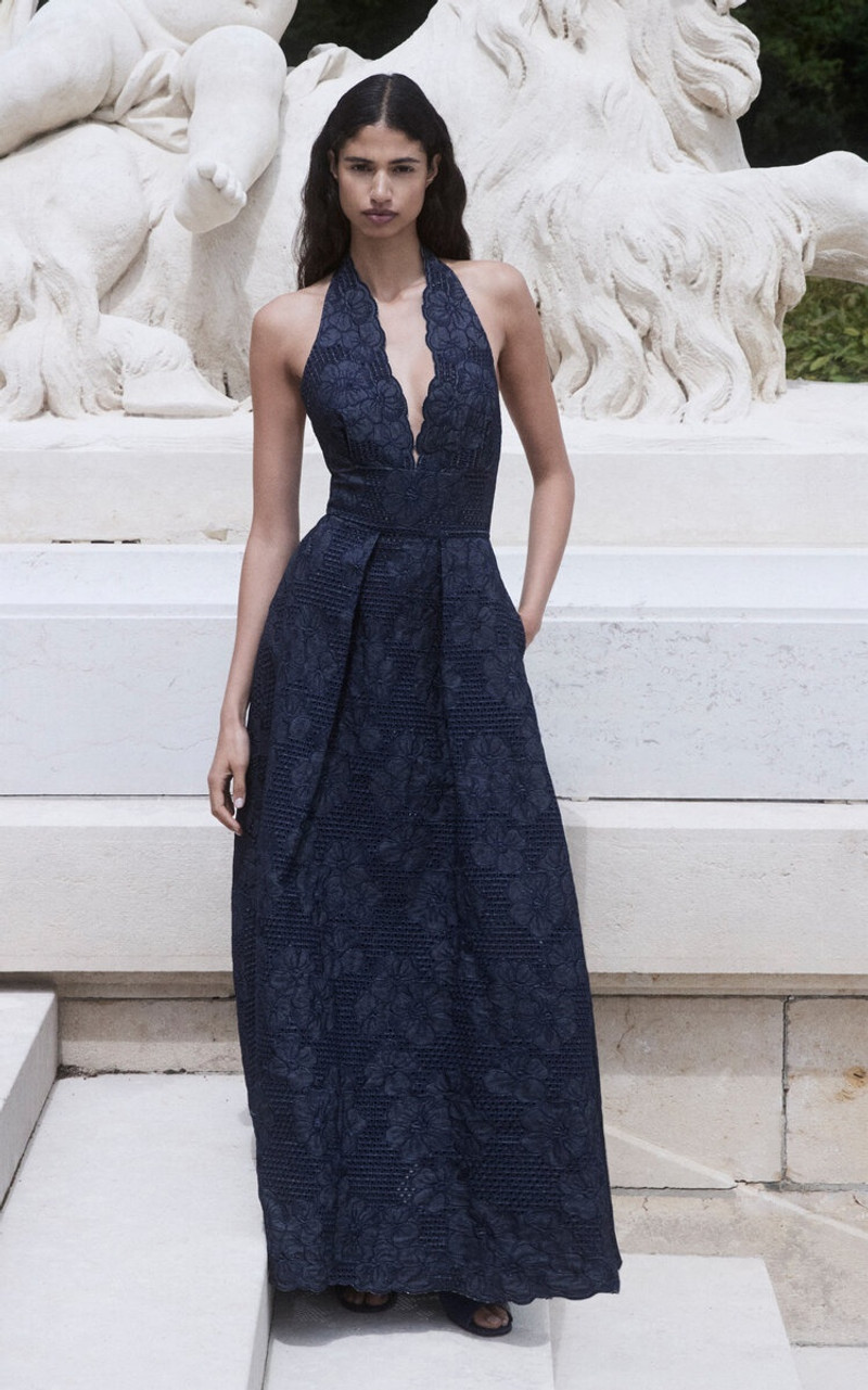 ELIE SAAB Embroidered Denim Maxi Dress blue outlook