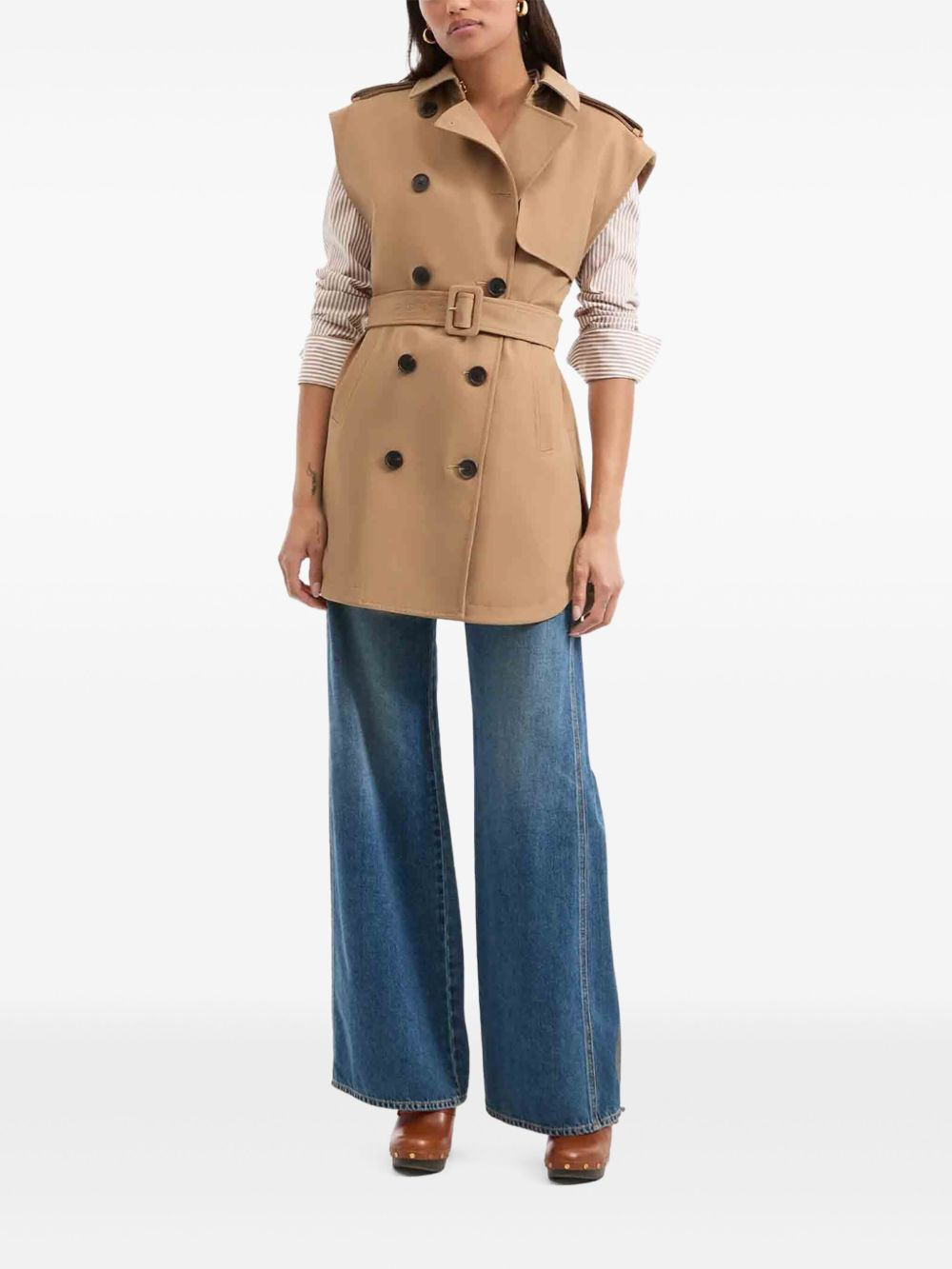 sleeveless belted trench waistcoat - 2
