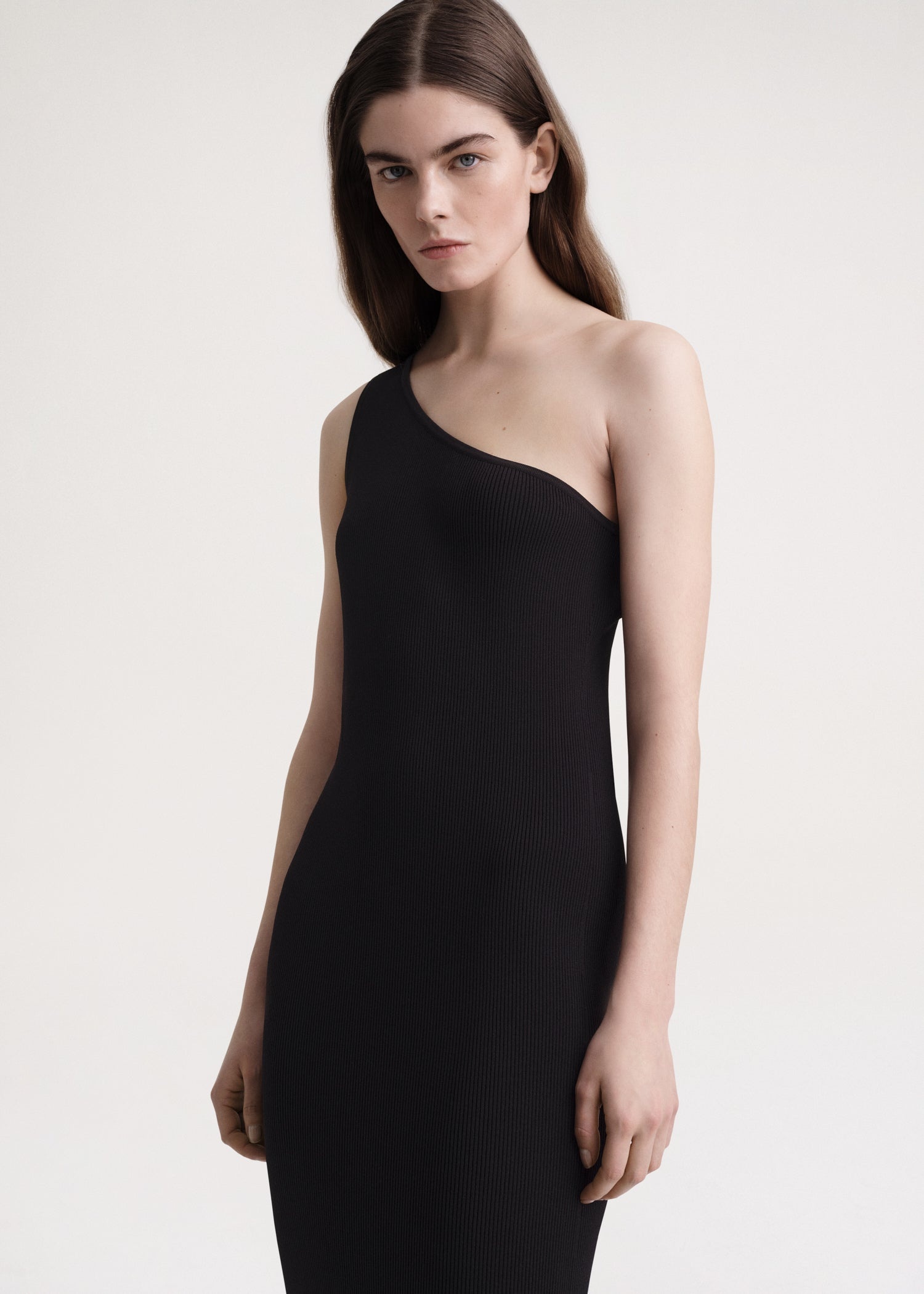 One-shoulder ribbed dress black - 5