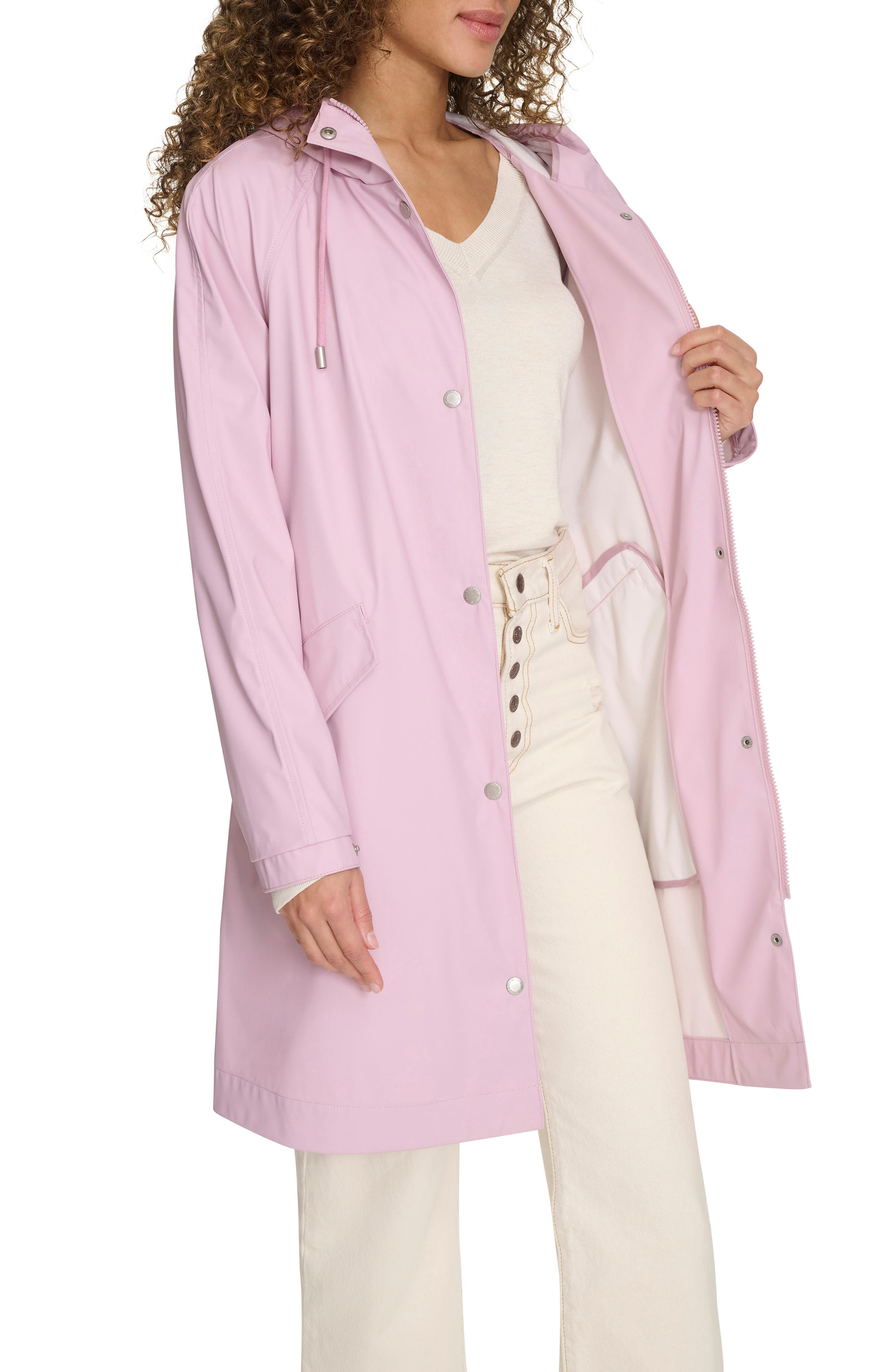 levi's Water Resistant Hooded Long Rain Jacket in Blush at Nordstrom - 5