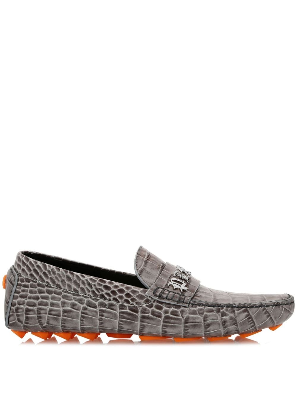 crocodile-embossed leather loafers - 1