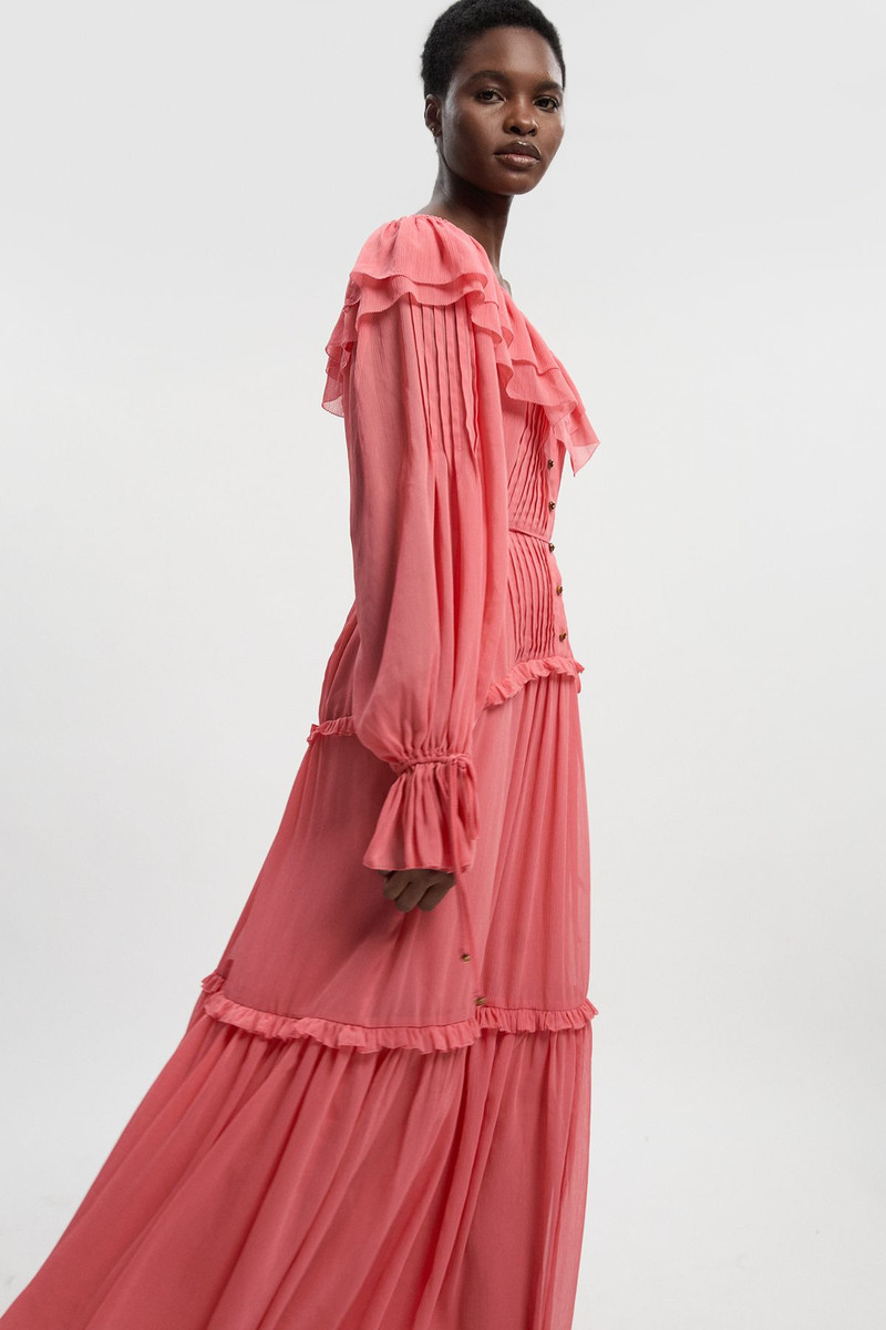 KAREN MILLEN Ruffle Front Crinkle Georgette Woven Maxi Dress outlook