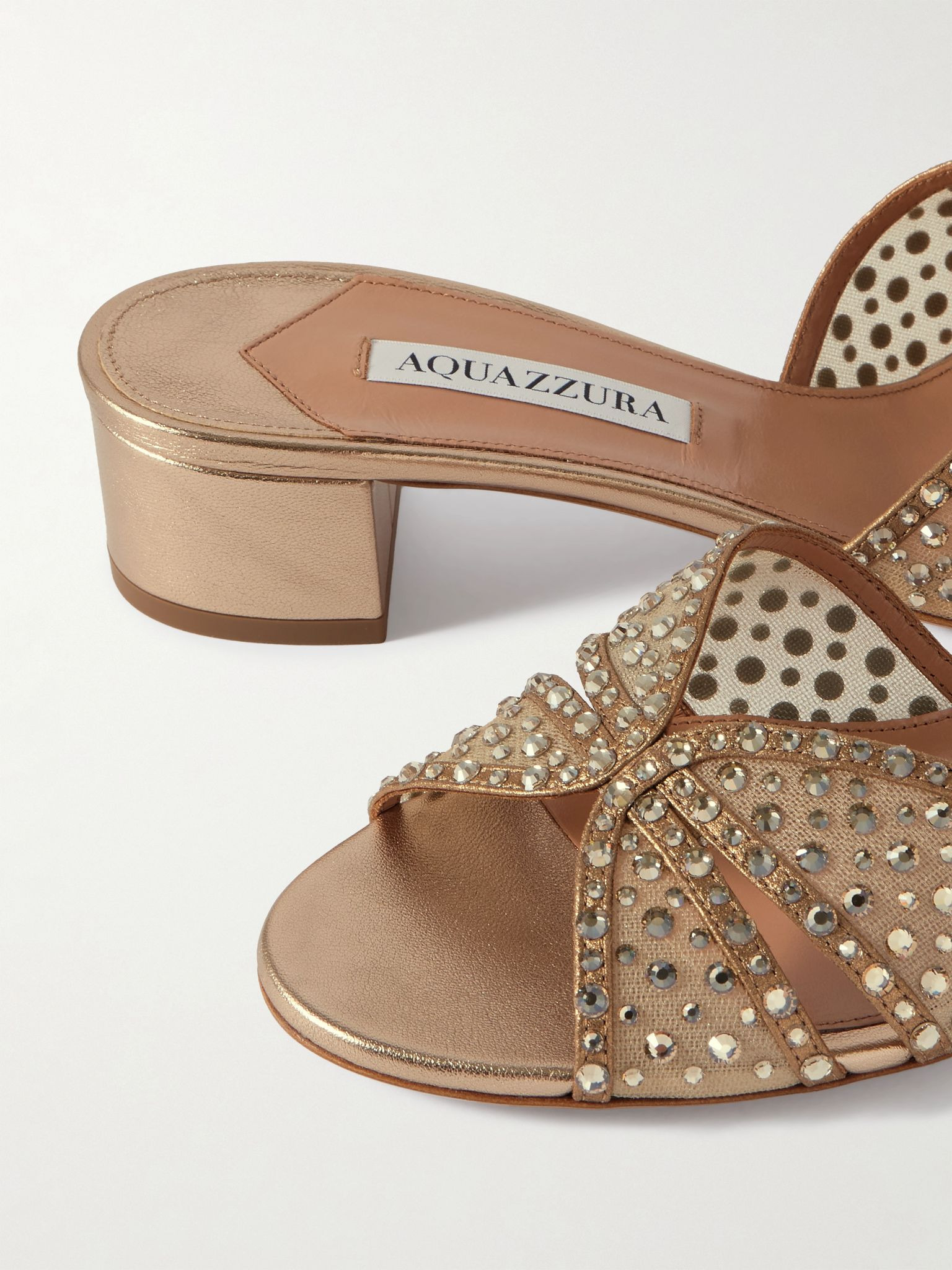 Crystal Lover 35 embellished mesh and leather mules Gold - 4