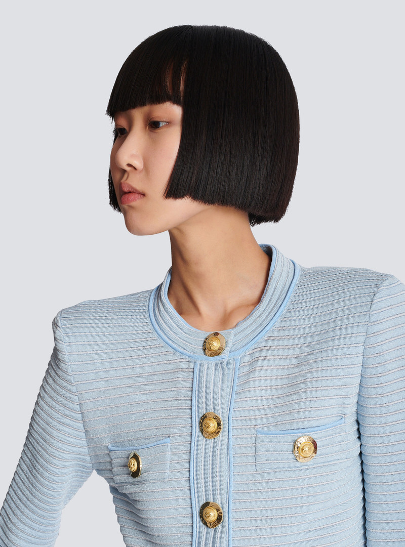 Long-sleeved textured knit cardigan 7