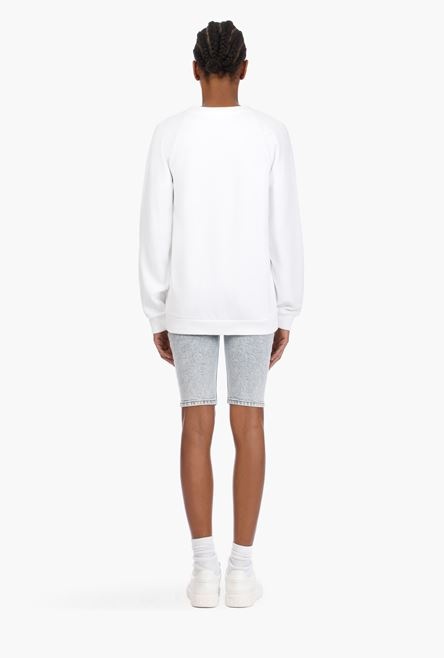 White cotton sweatshirt with pink Balmain logo - 3