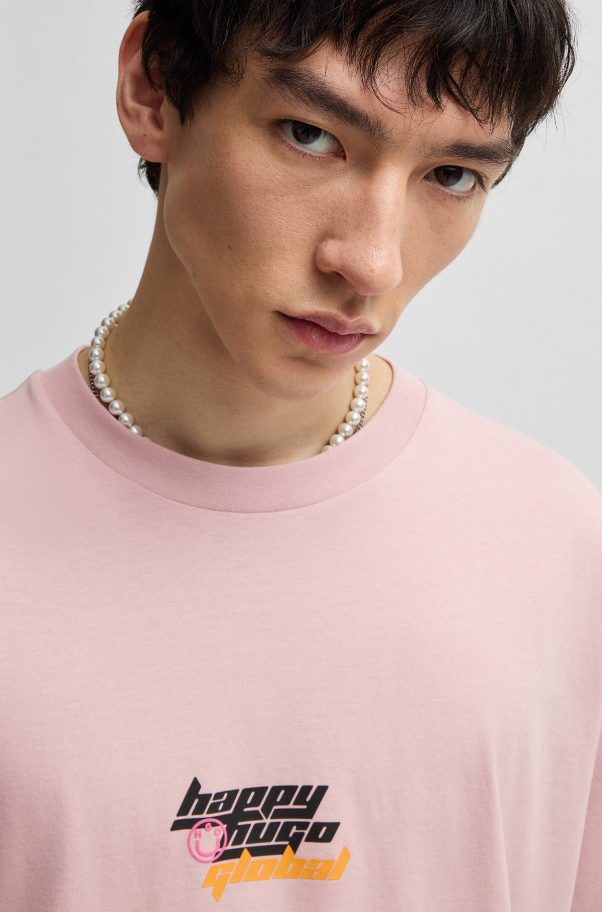 OVERSIZE-FIT T-SHIRT IN COTTON WITH HAPPY HUGO LOGO - 3