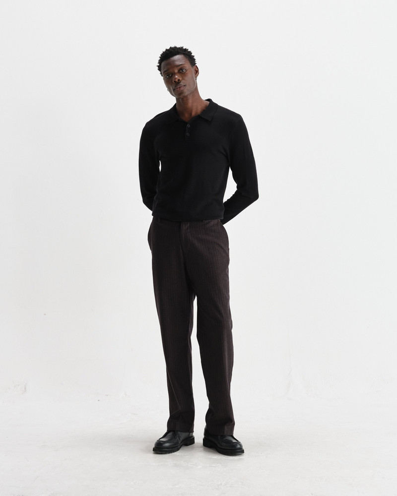 Oban - Black Worsted Wool Knitted Polo 4