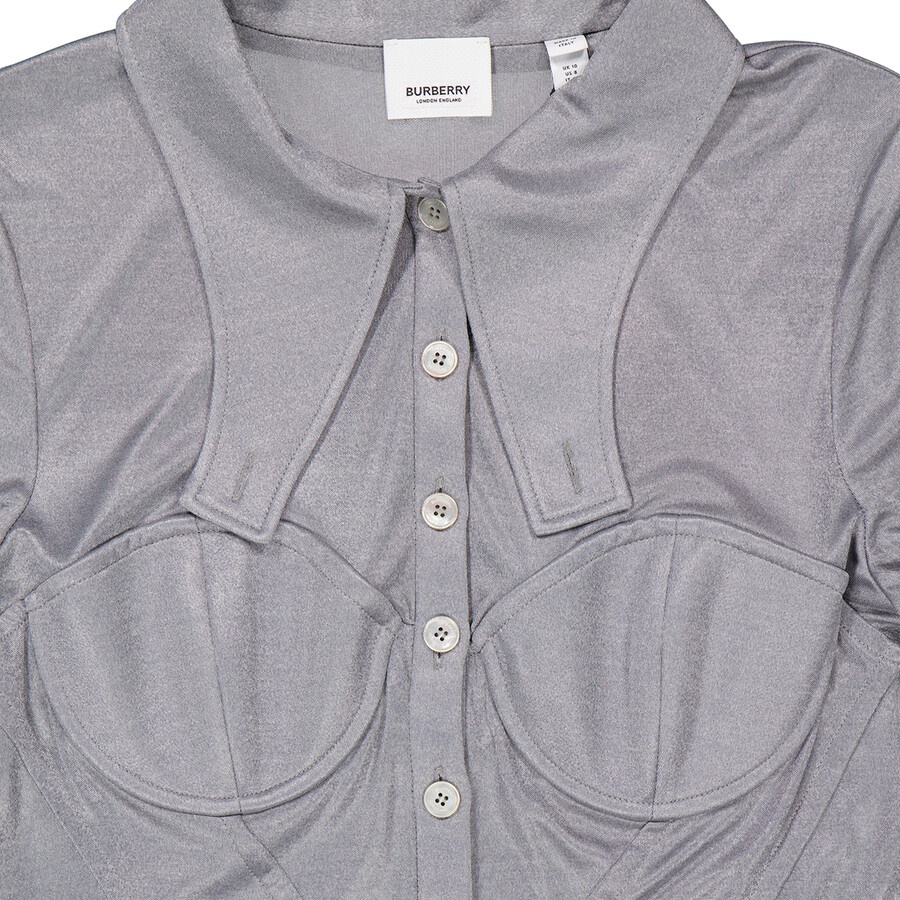Burberry Grey Melange Marcella Pleated Jersey Corset Dress - 8