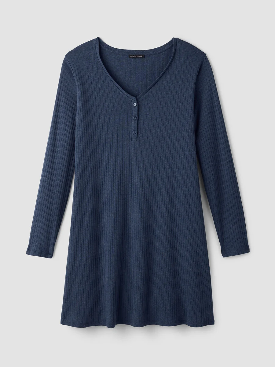 Organic Cotton Rib V-Neck Sleep Dress - 1