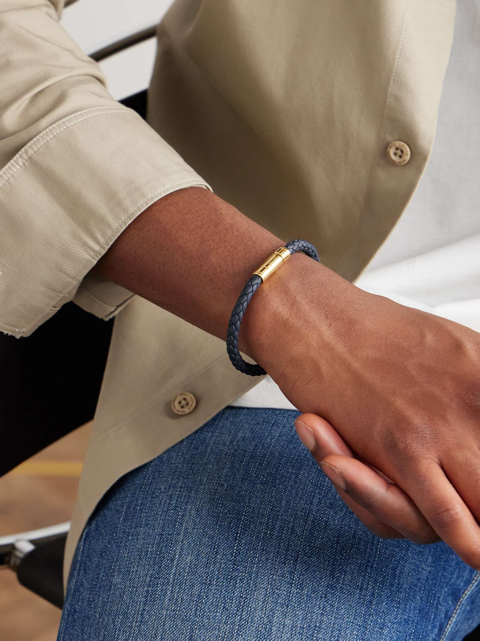 TOM FORD Gold-Tone and Woven Leather Bracelet REVERSIBLE