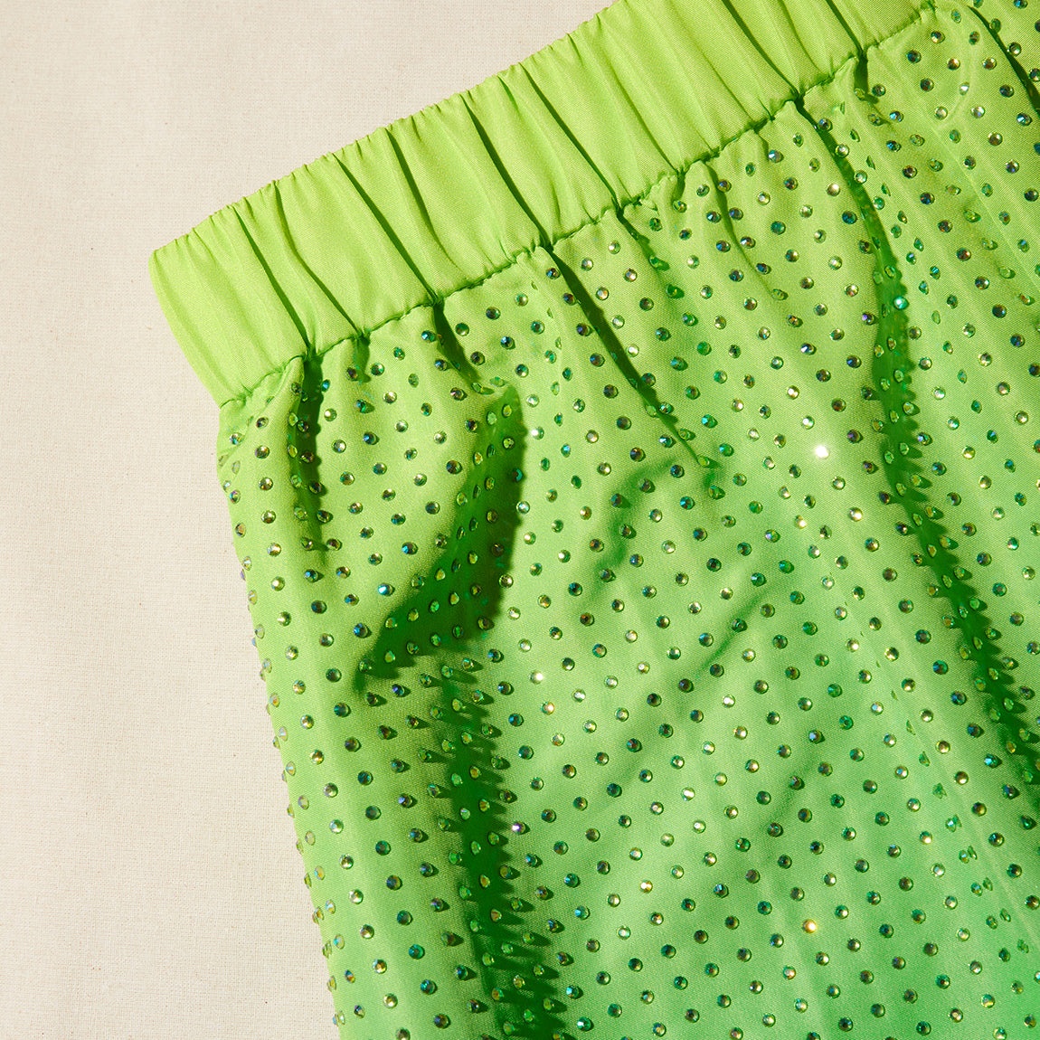 Green Rhinestone Taffeta Short - 4