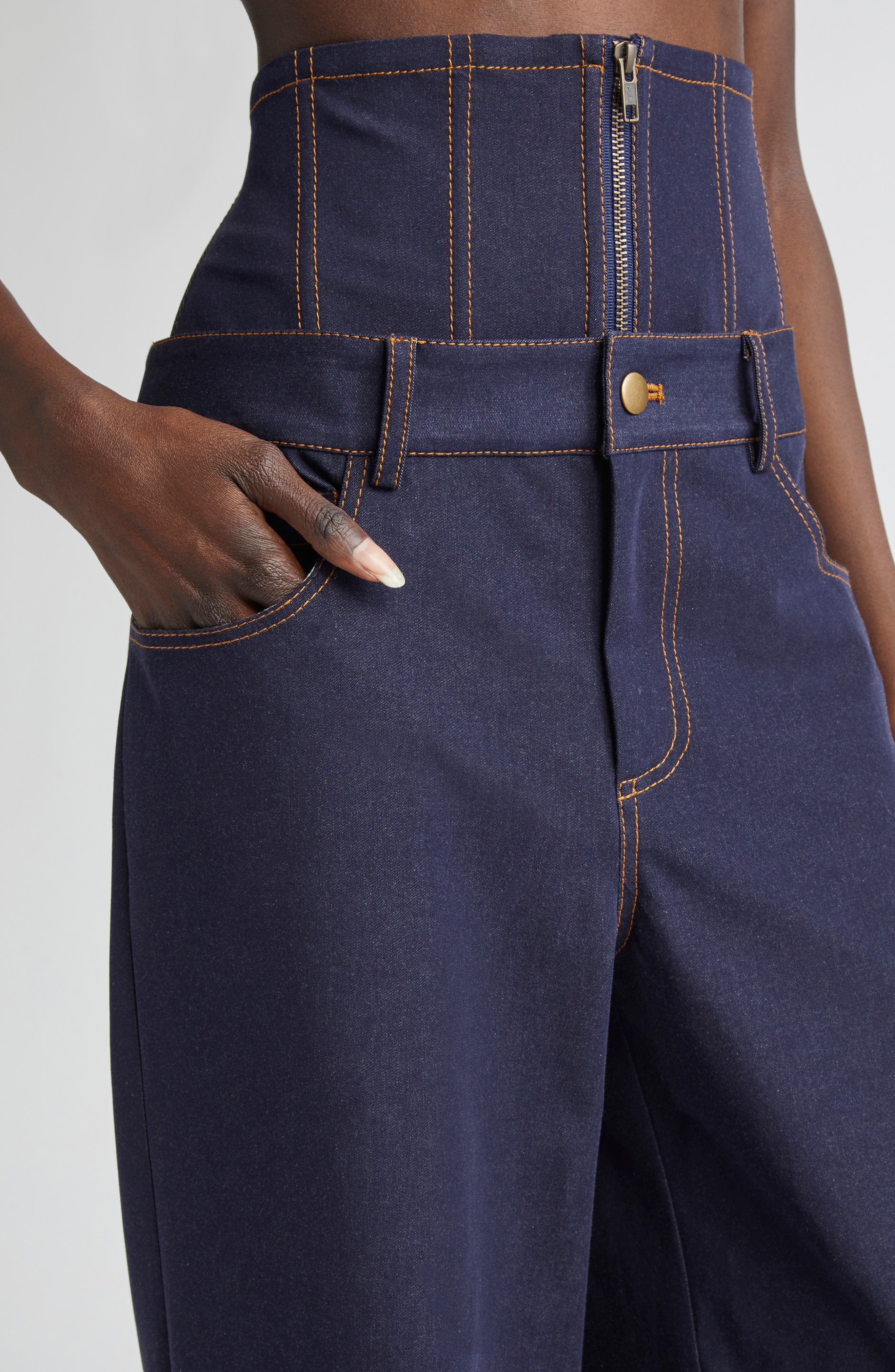 MONSE Corset Waist Wide Leg Jeans in Indigo at Nordstrom - 5