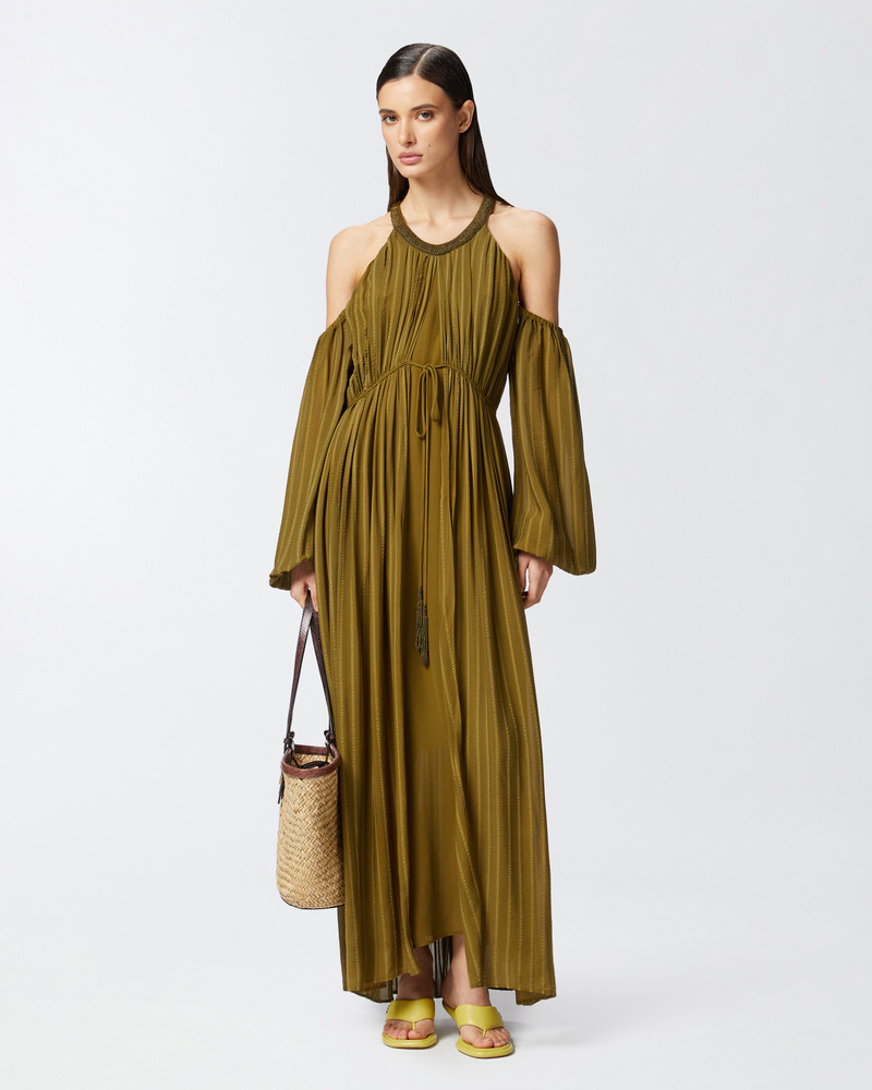 PINKO LONG OFF-THE-SHOULDER DRESS WITH BEADED EMBROIDERY outlook