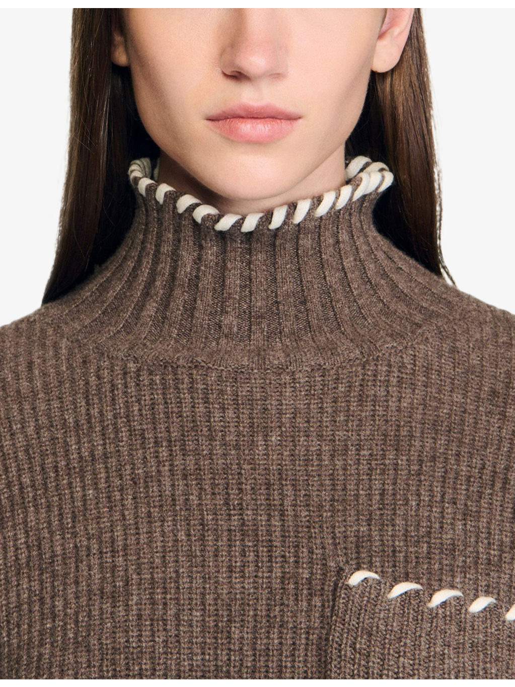 Contrast-Stitch Turtleneck Wool-Blend Jumper - 5