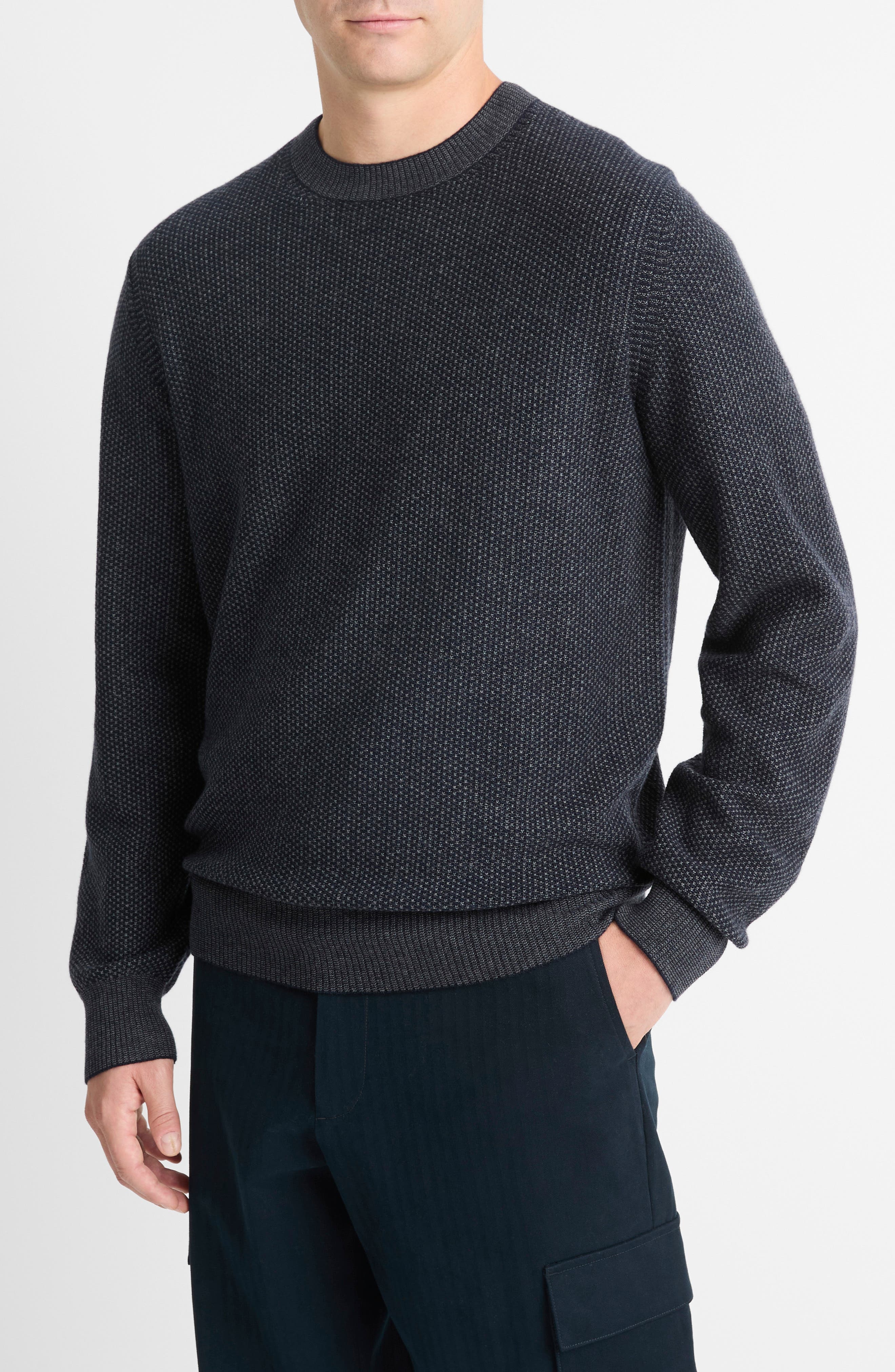 Vince Geometric Jacquard Wool & Cotton Blend Crewneck Sweater in Coastal/Med Heather Grey at Nordstr - 1