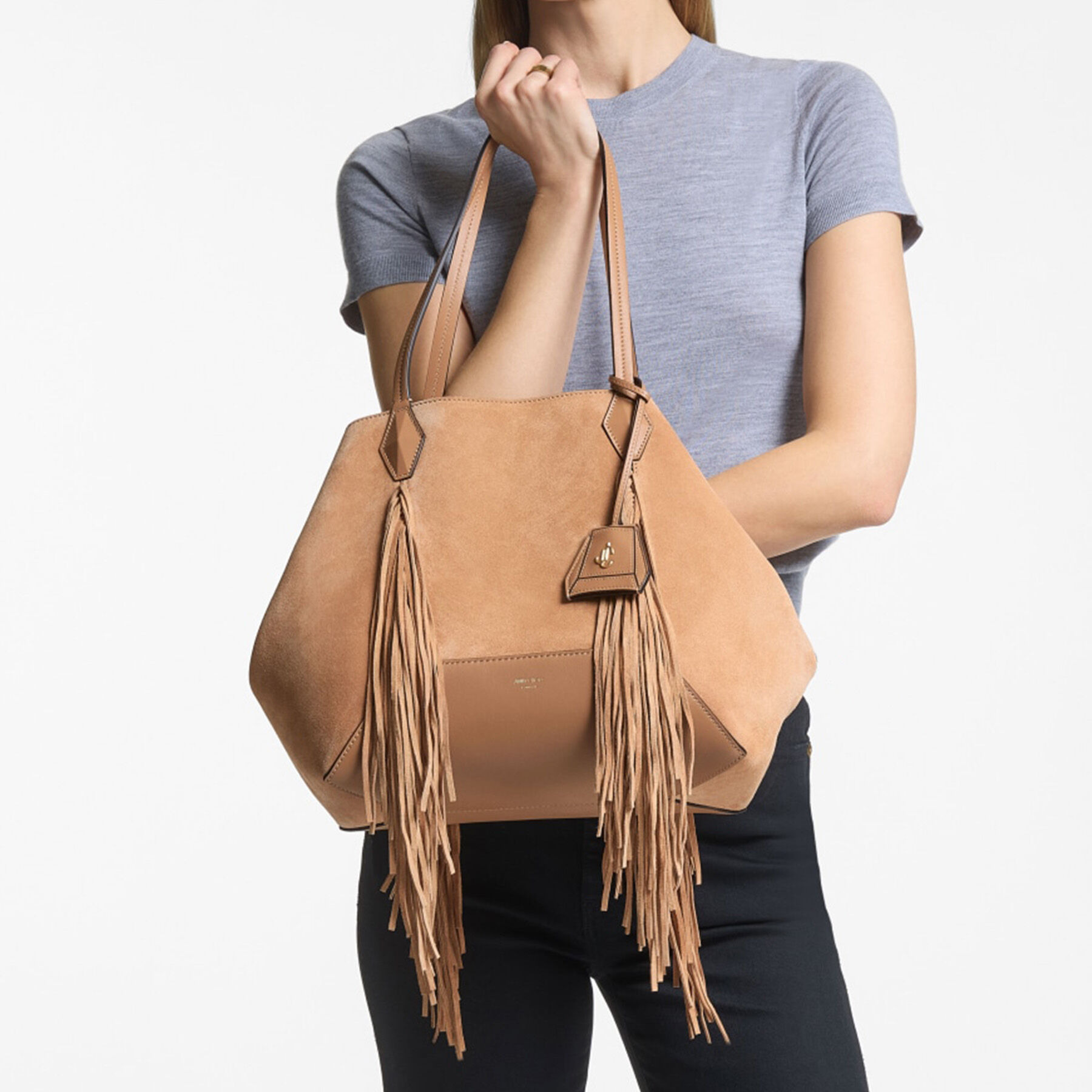 Diamond Tote M
Toffee Suede Tote Bag With Fringes - 2