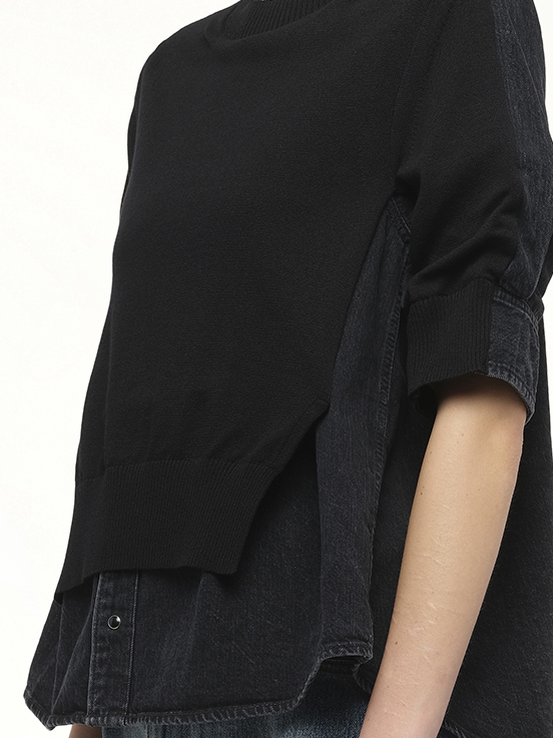 Denim x Knit Pullover in Black - 3