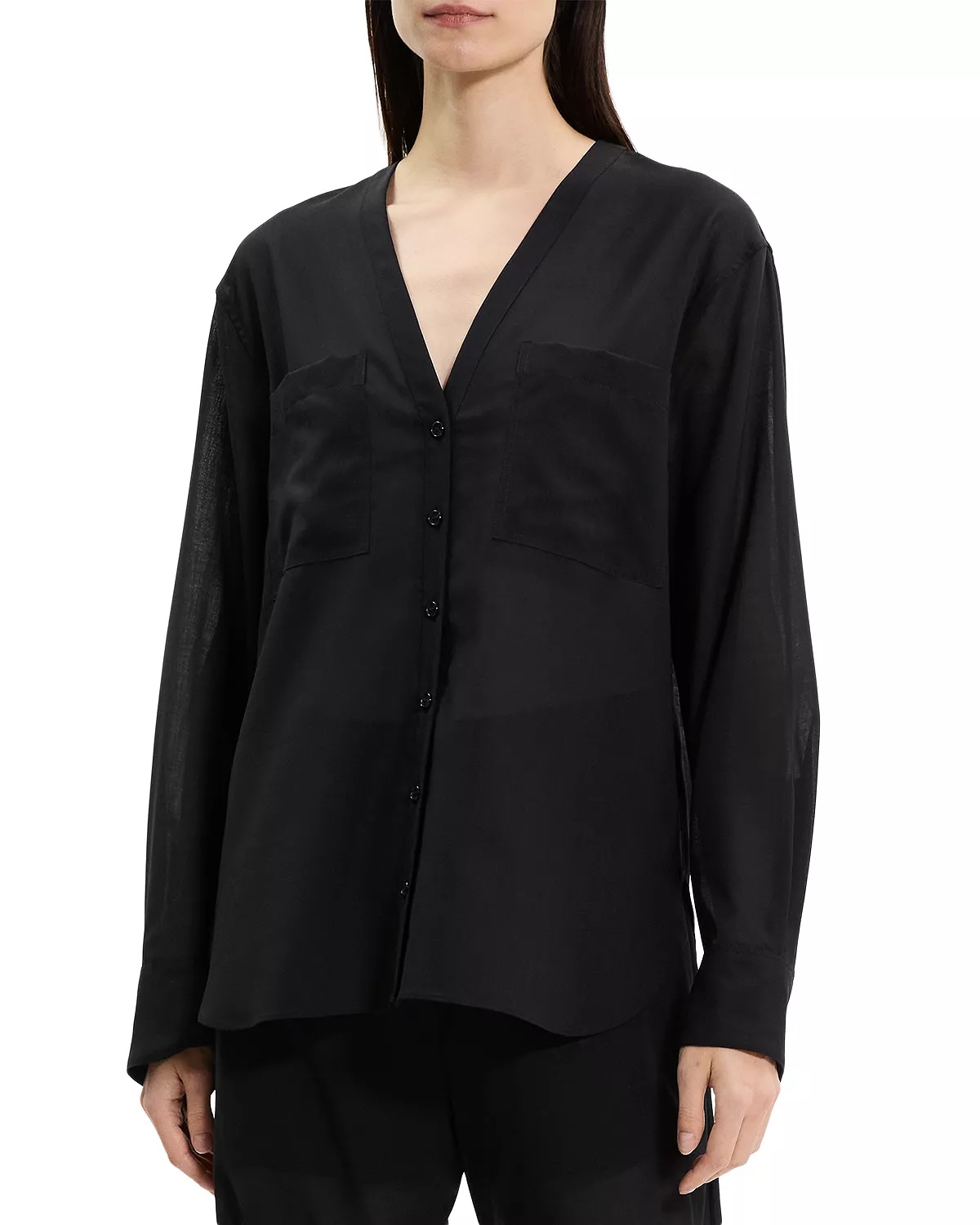 Oversized Collarless Shirt - 1