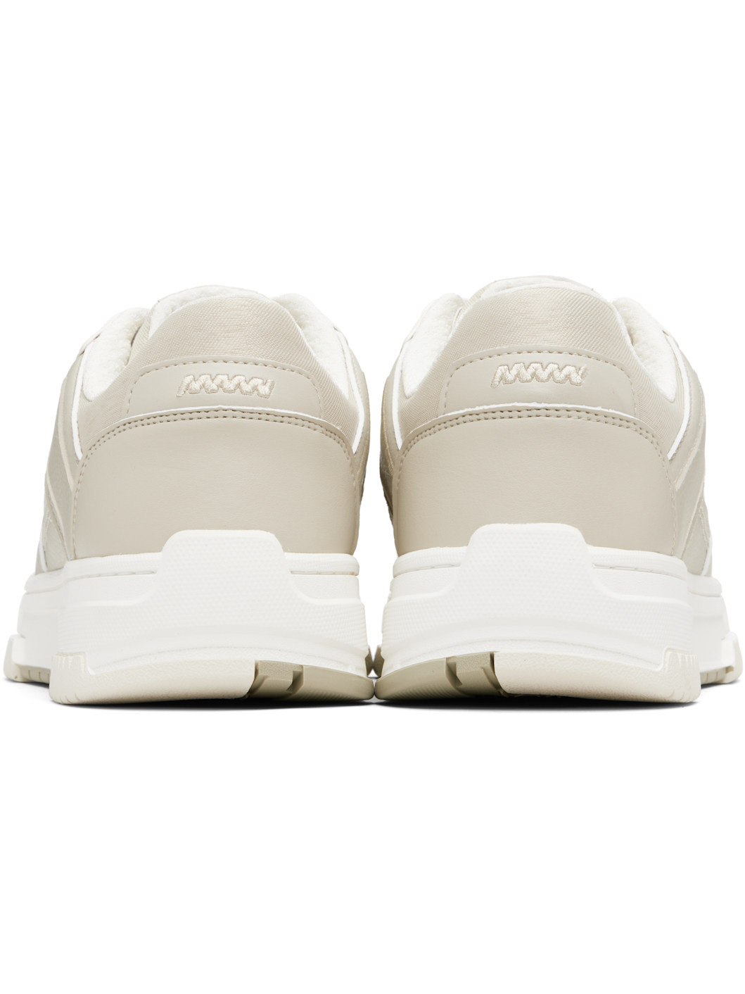 Beige Faux-Leather & Logo-Woven Sneakers - 2