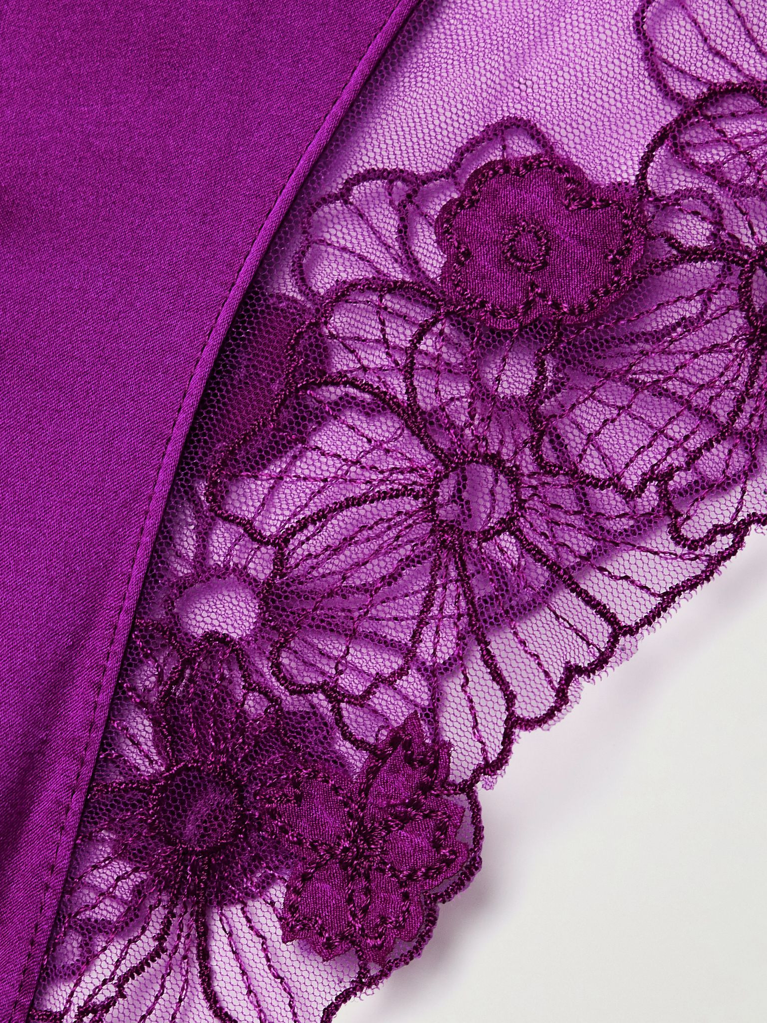 Violet silk-blend satin and appliquéd embroidered tulle suspender belt Violet - 4