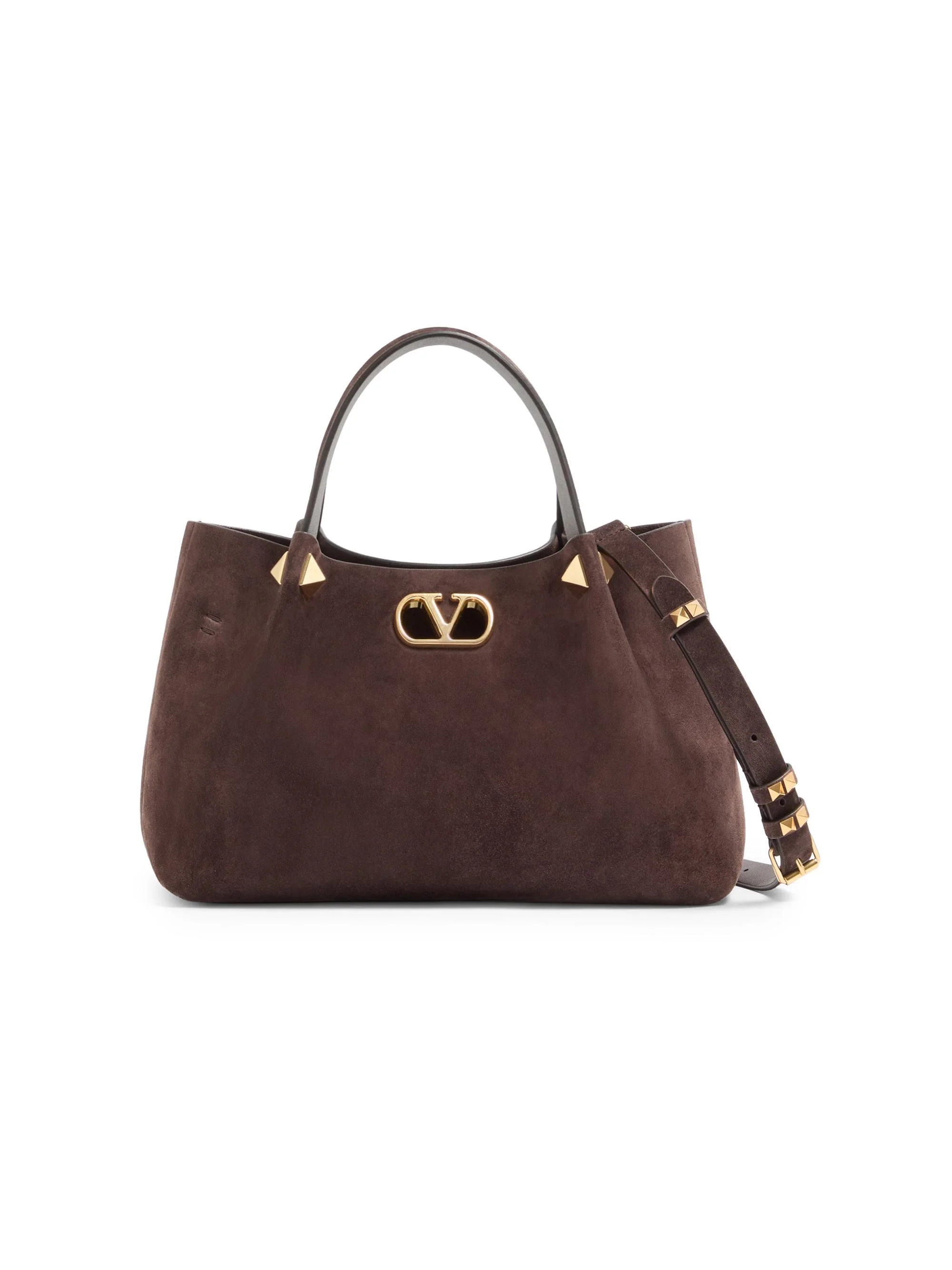 Women's Small Shopping Bag in Soft Suede - Ebony - 1