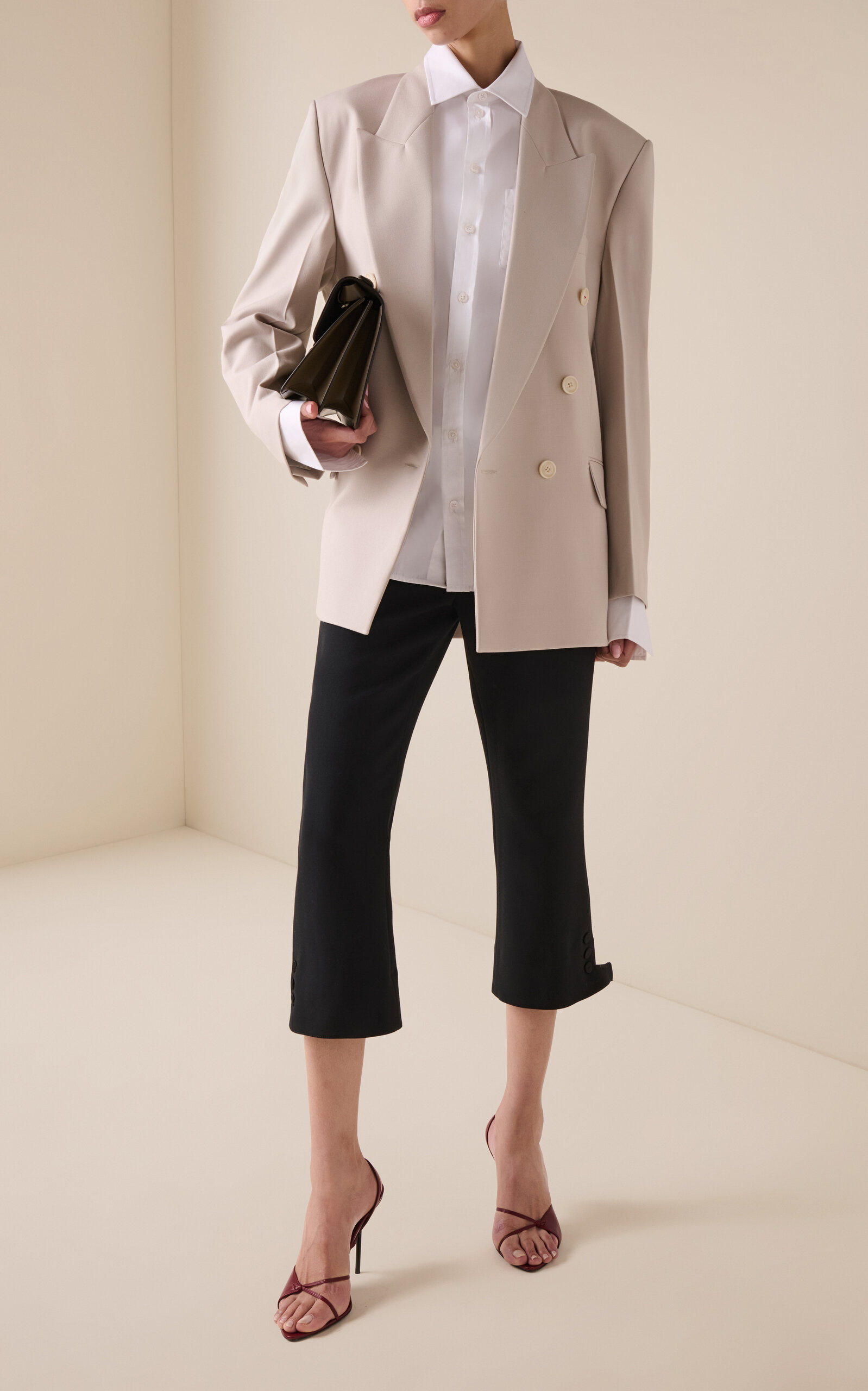 Tab Detailed Wool Blend Cropped Pants black - 2