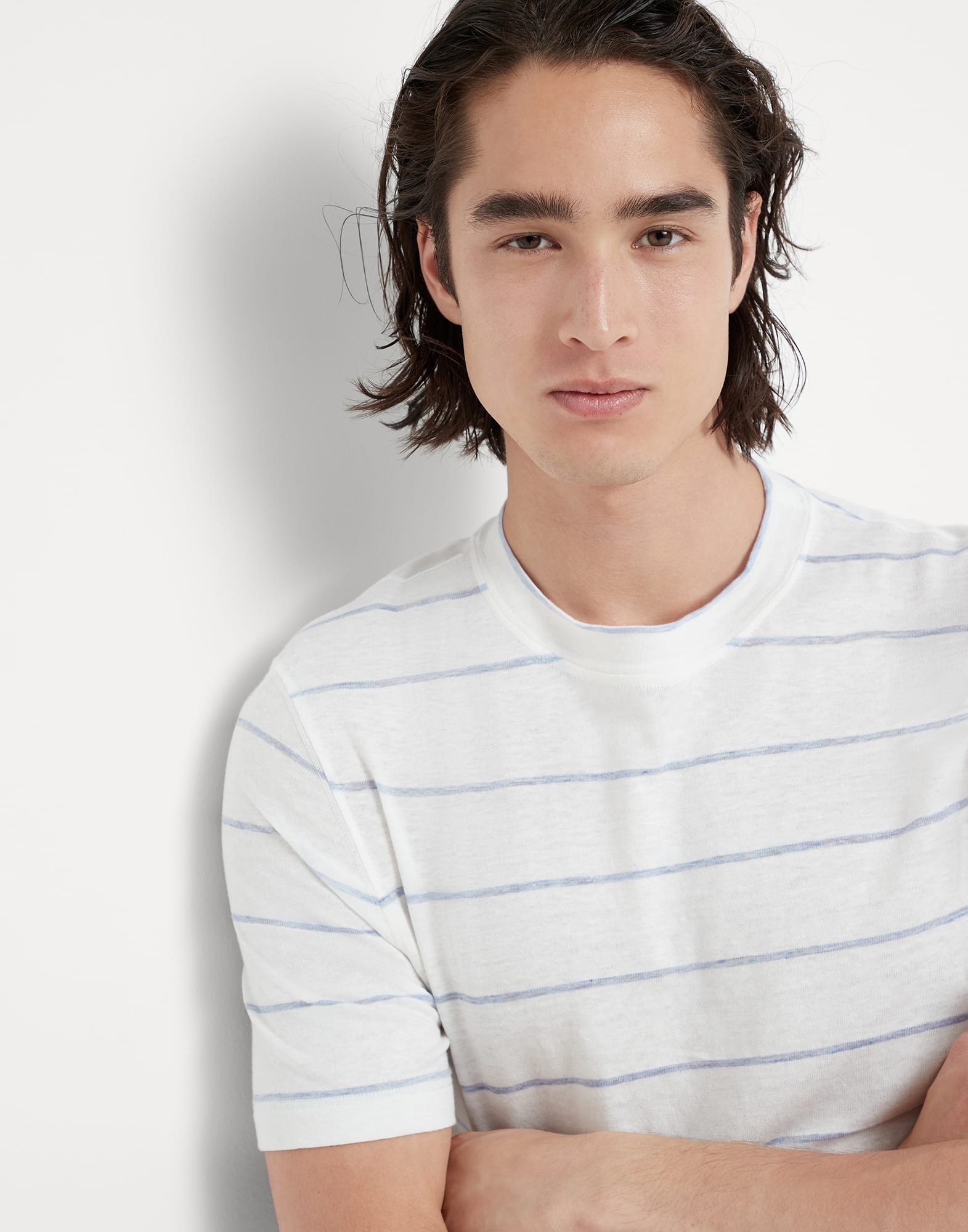 Linen and cotton striped jersey crew neck T-shirt - 3