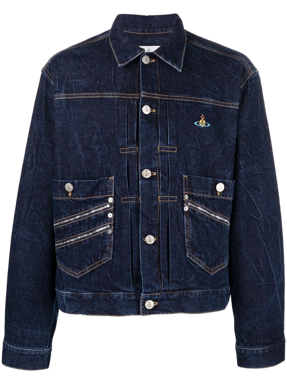 embroidered-orb detail denim jacket - 1