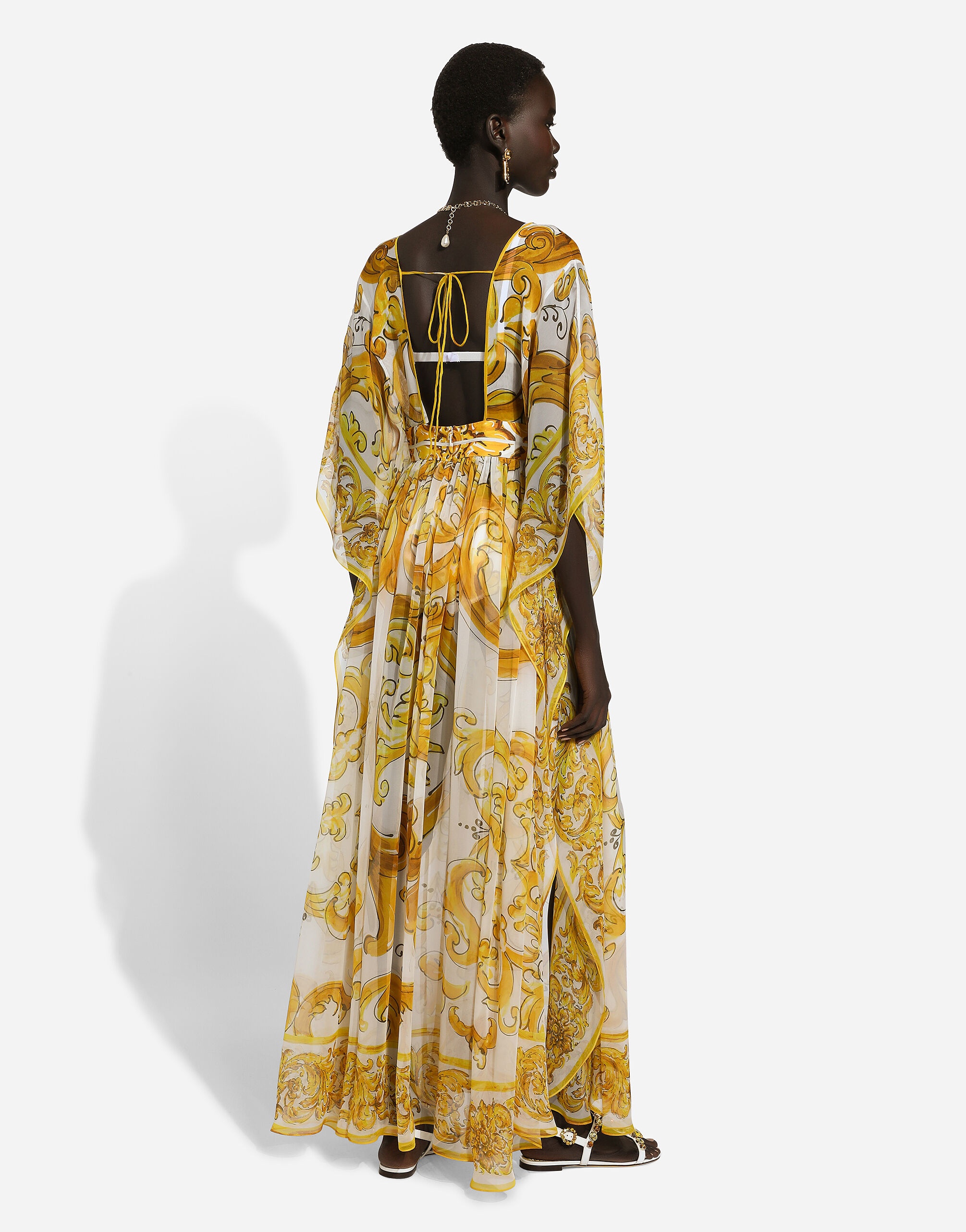 Long silk chiffon dress with majolica print - 3