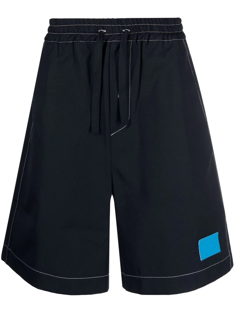 dark wash elastic-waist shorts 1