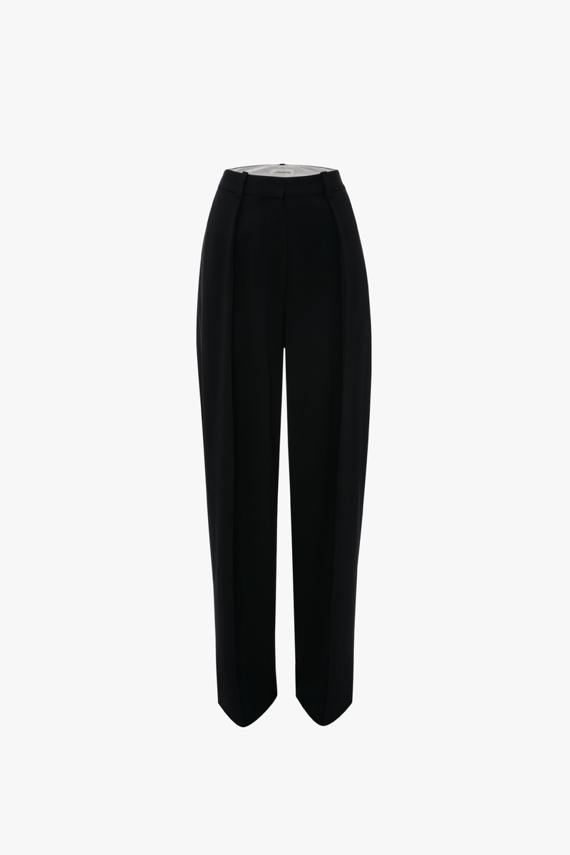 Wide Leg Pleated Trouser in Black - 1