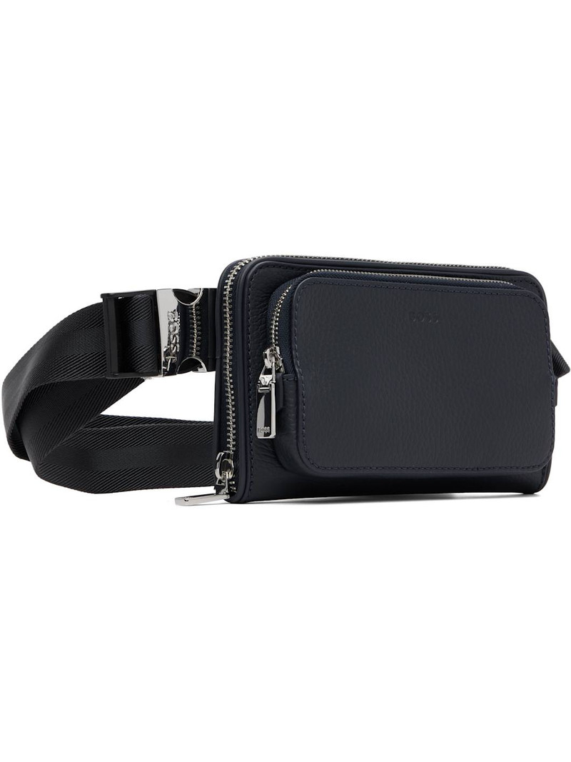 BOSS Navy Leather Crossbody Belt Bag outlook