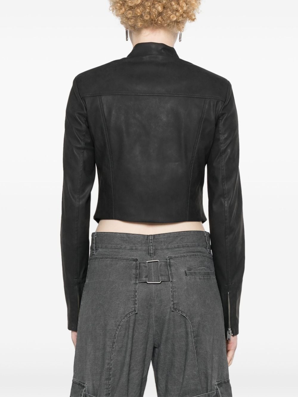 cropped faux-leather jacket - 4