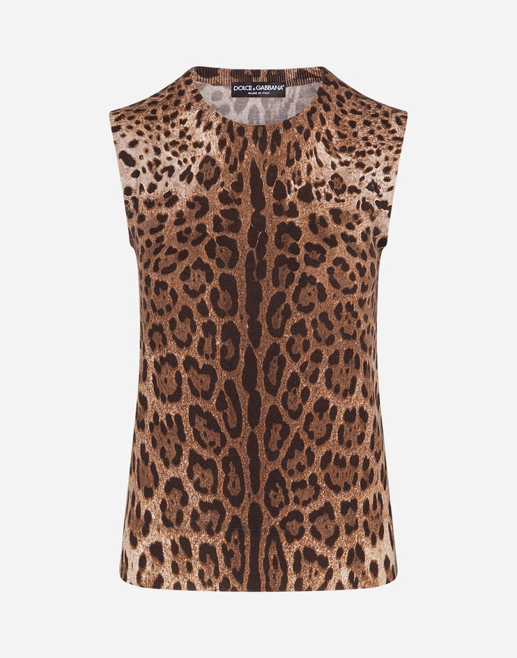 Sleeveless wool sweater with leopard print - 3