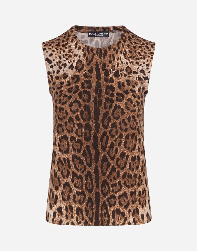 Sleeveless wool sweater with leopard print 3