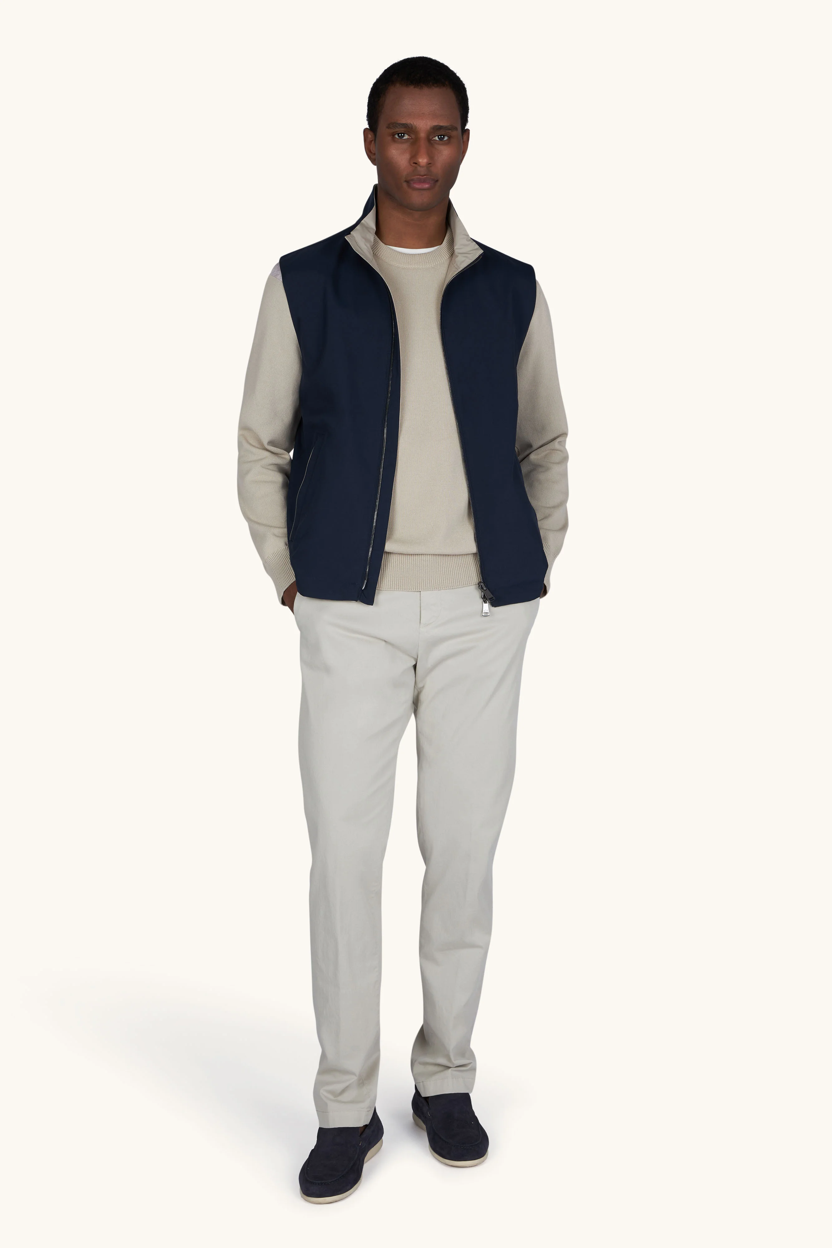 CREW‑NECK SWEATER IN FRESCO COTTON WITH LINEN DETAILS - 1