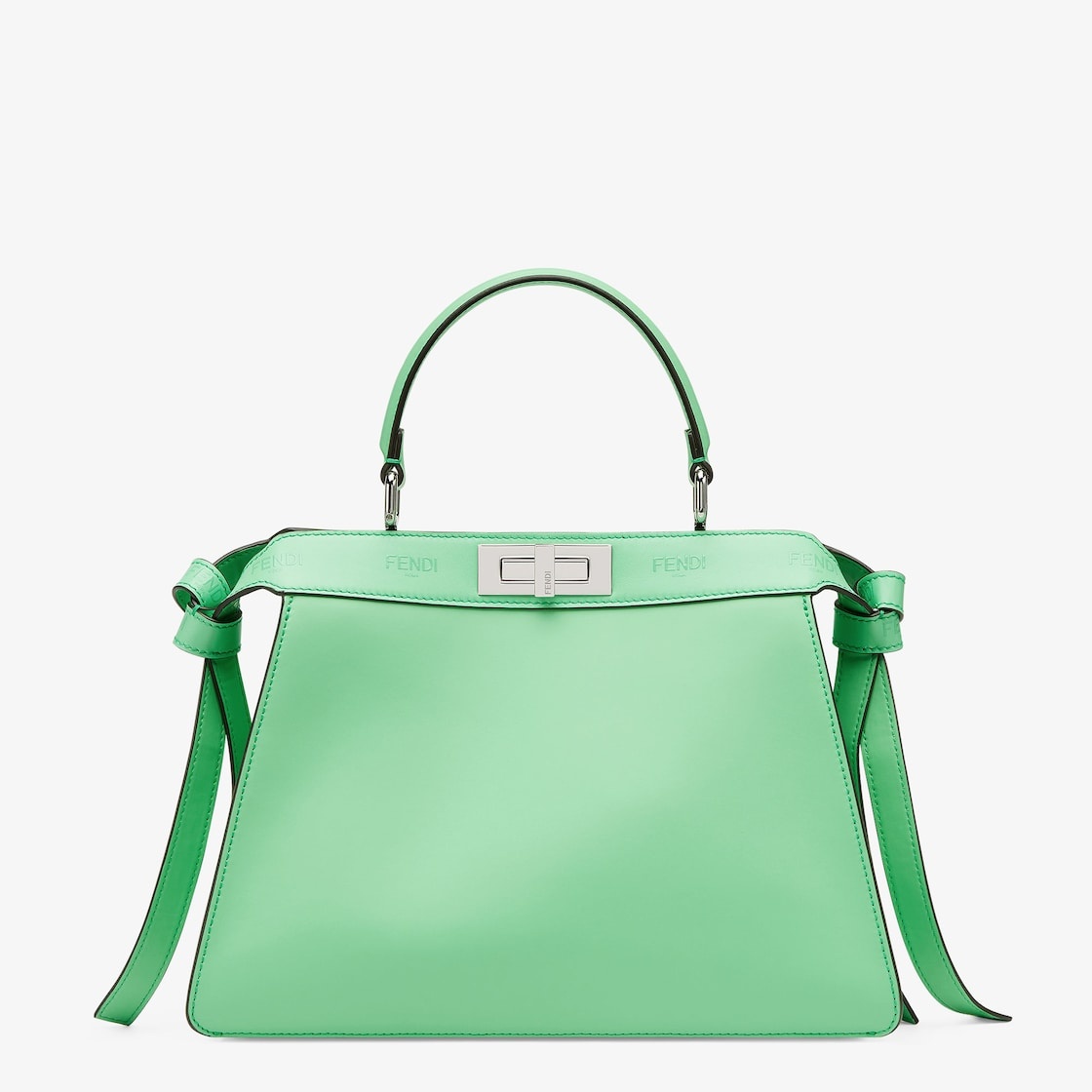 Iconic medium Peekaboo ISeeU bag, made of green leather with long knotted side laces, printed with a - 5