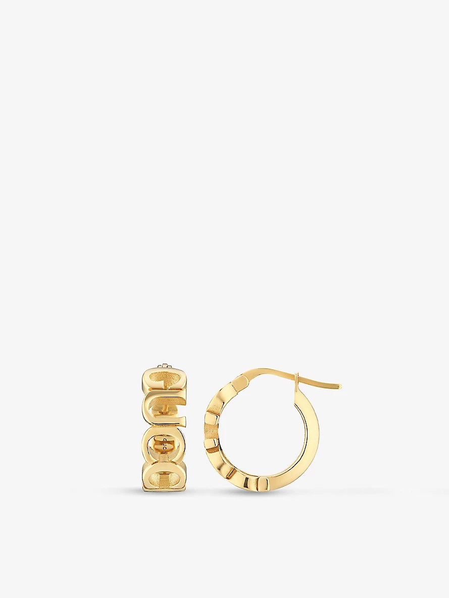 Script yellow gold-tone metal hoop earrings - 1