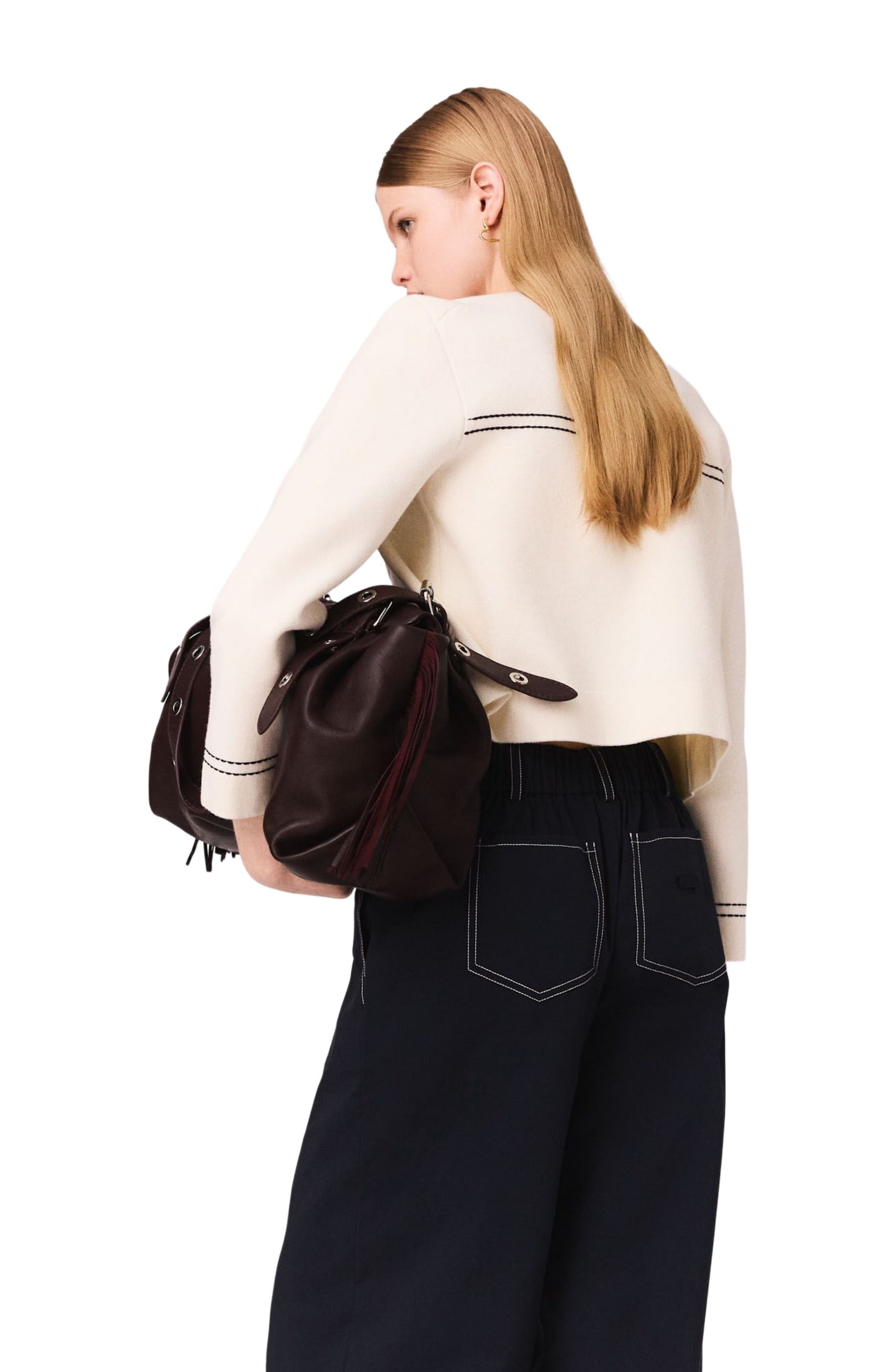 maje Topstitched cropped cardigan in Ecru at Nordstrom - 2