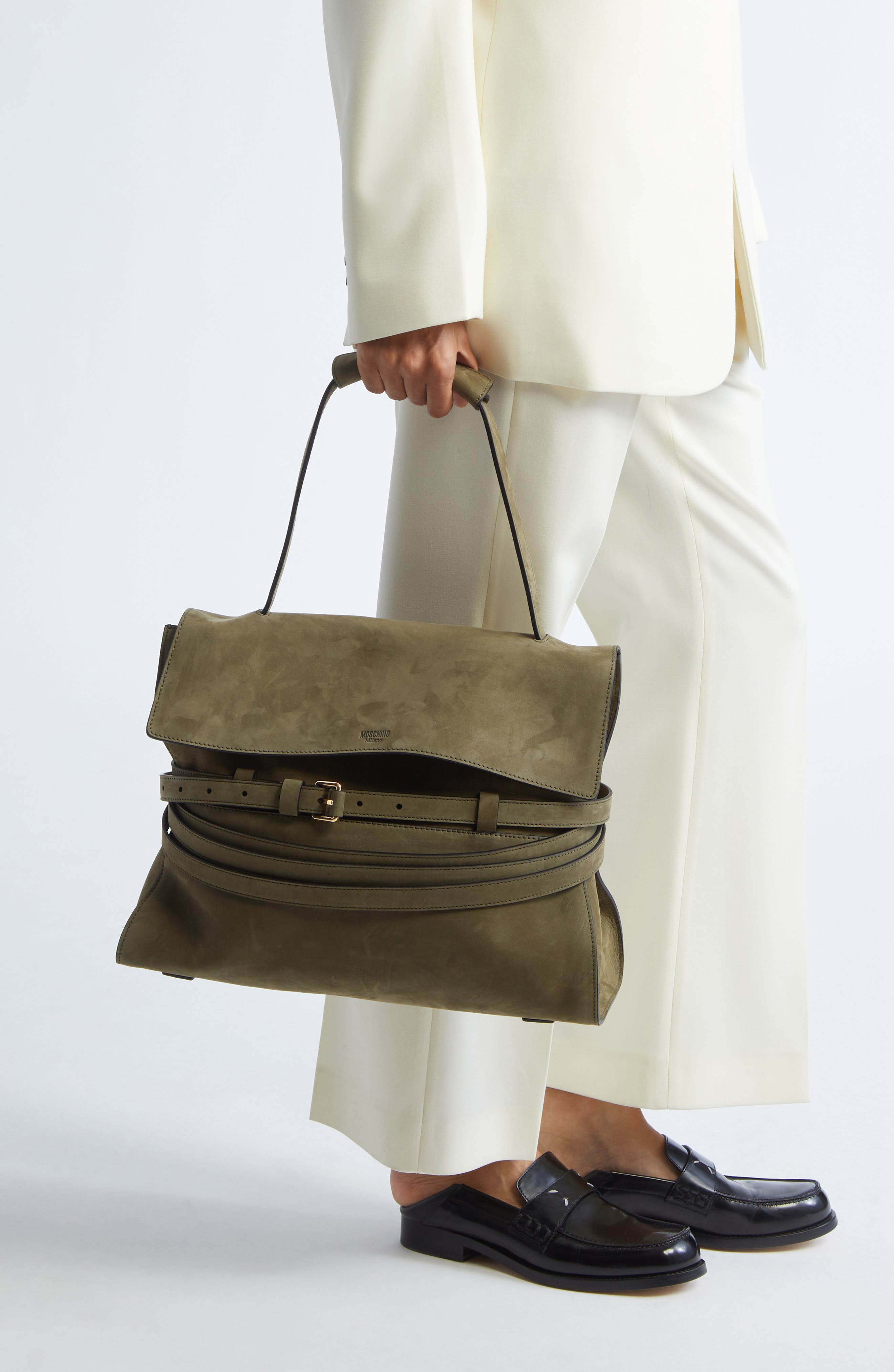 Moschino Medium Tie Me Suede Tote in Military Green at Nordstrom - 2